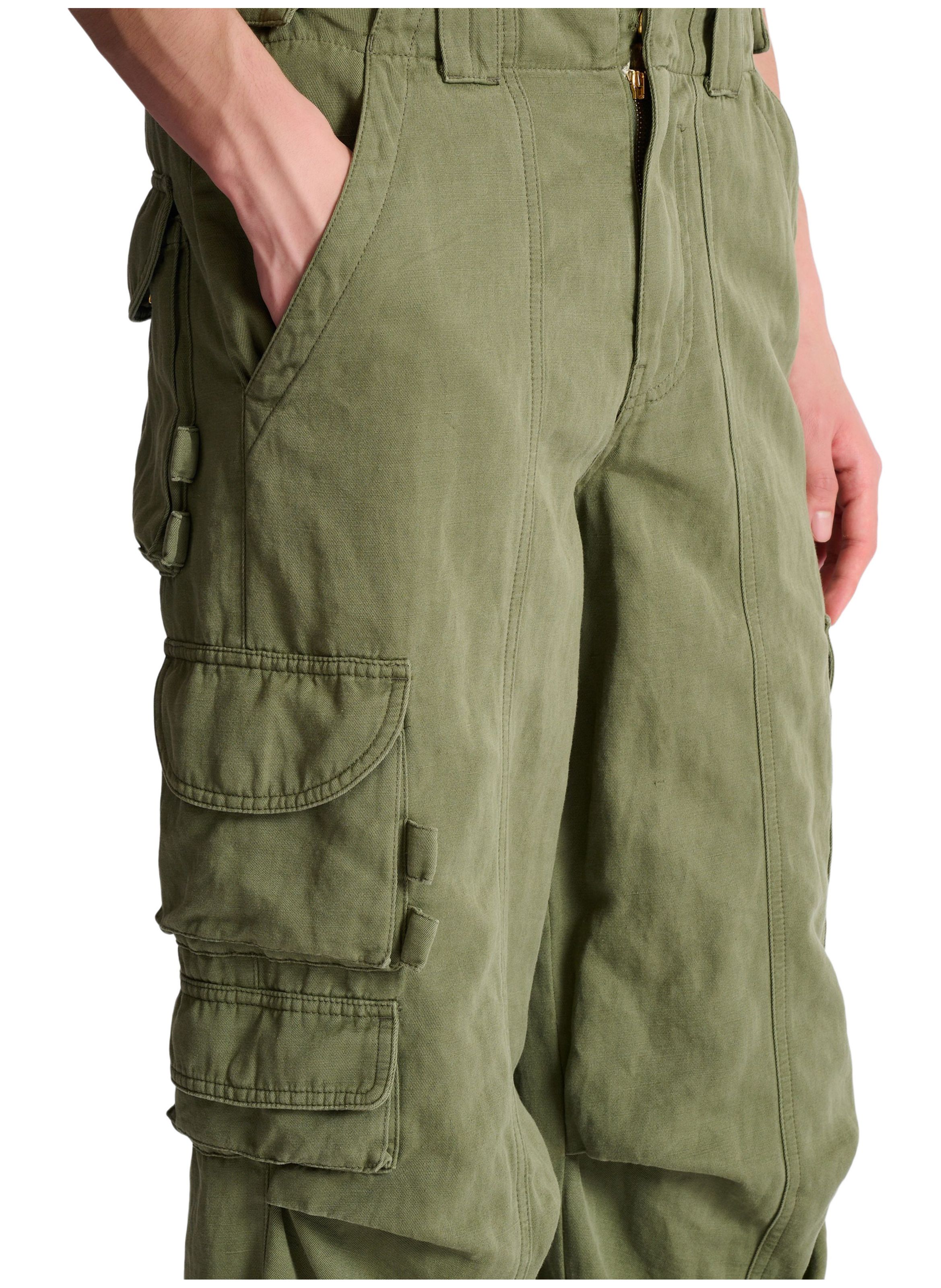 Pantalon cargo balmain stamp en coton et lin BALMAIN Vert