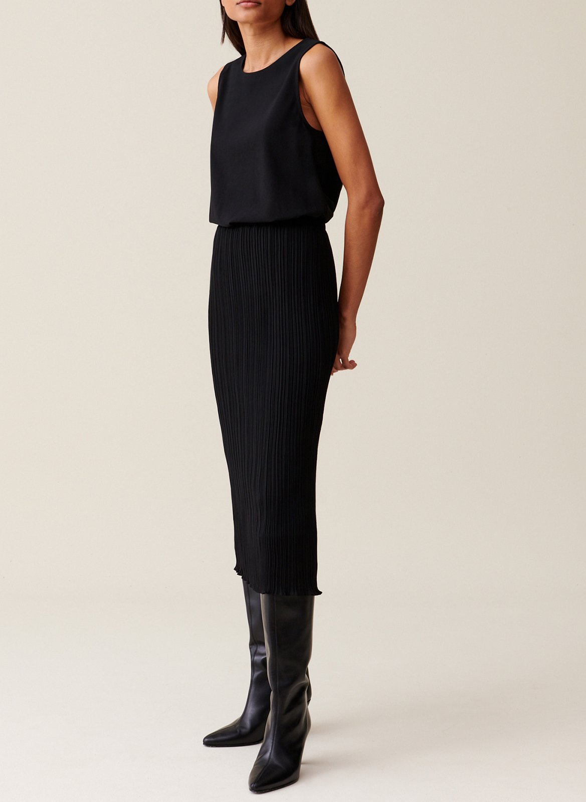 Robe longue col rond plissée CLAUDIE PIERLOT Noir