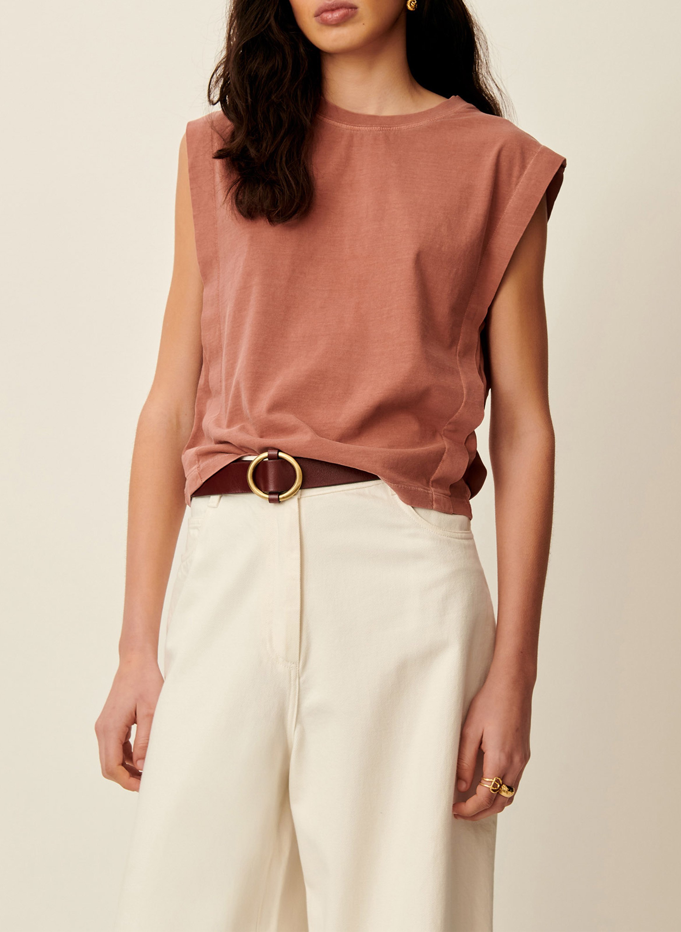 Tee-shirt col rond en coton orlando SESSUN Marron