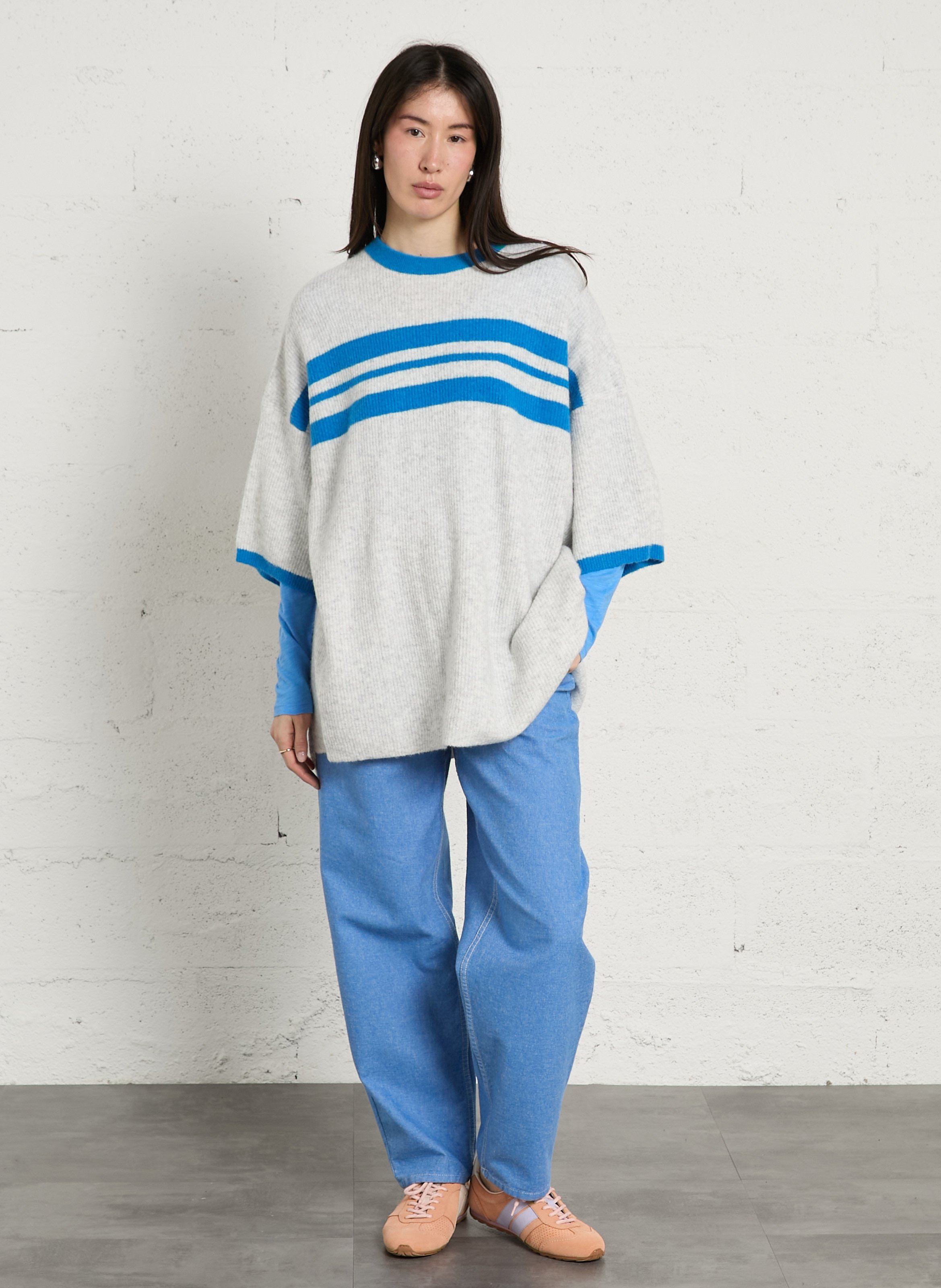 Pull ample col rond à rayures damsville AMERICAN VINTAGE Gris