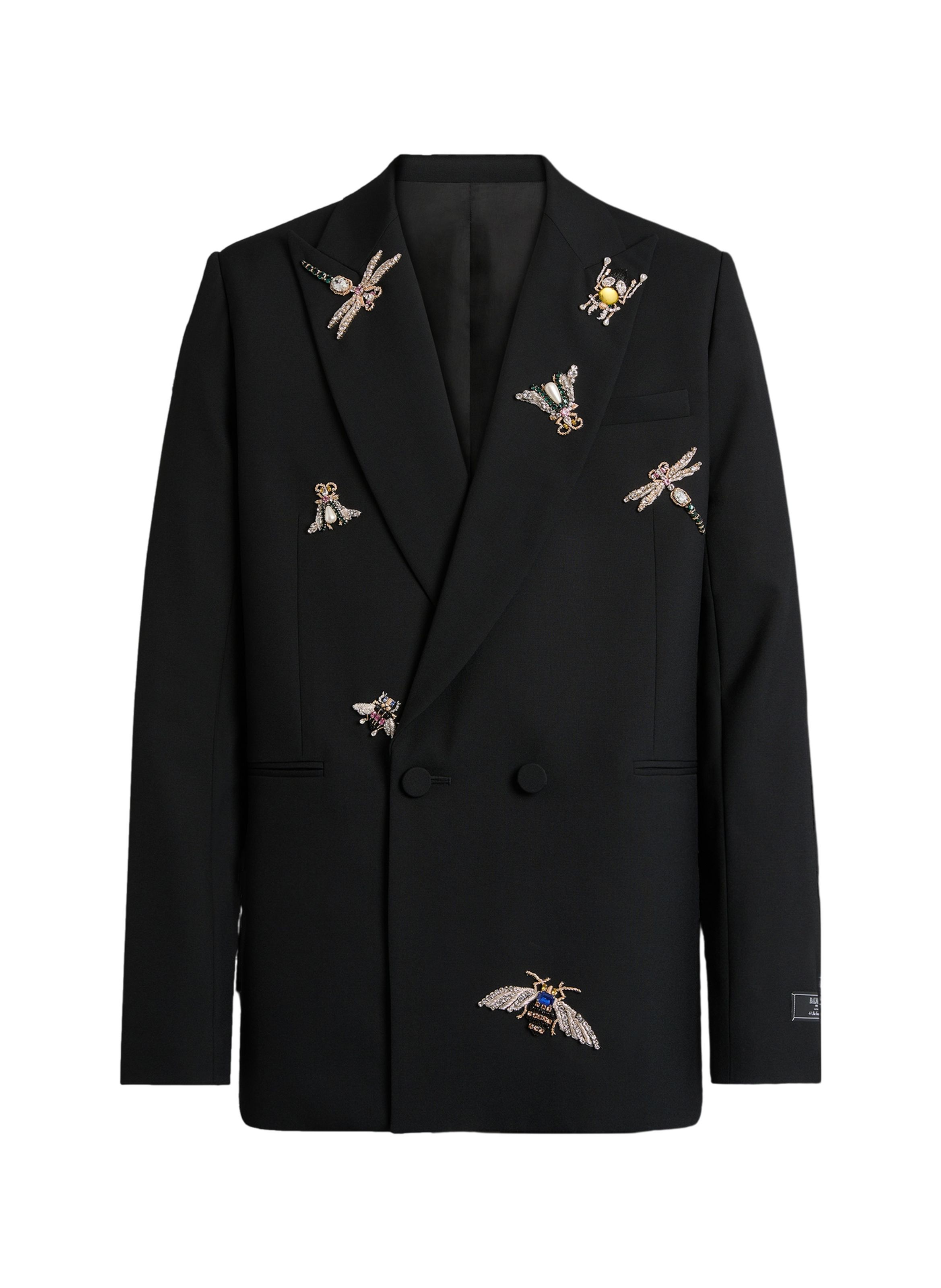 Veste brodée balmain insect en laine et cristaux BALMAIN Noir