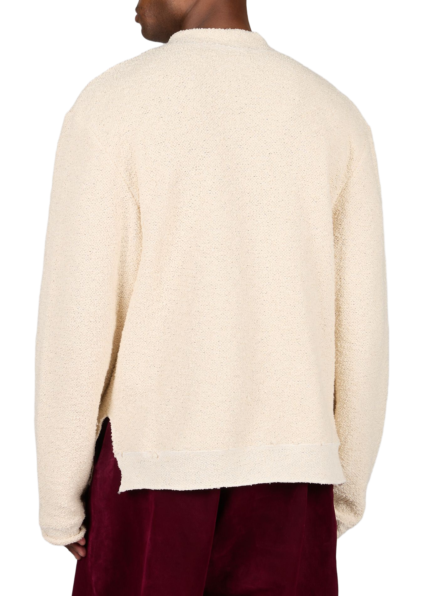 Cotton blend plunging V-neck terry cloth sweater 424 Beige