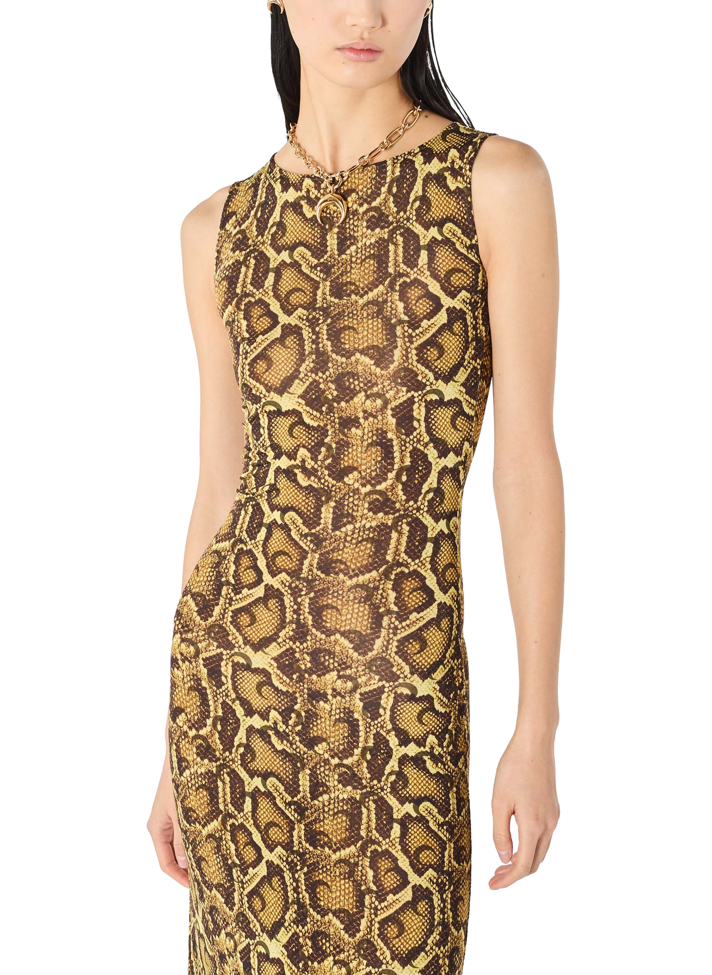 Robe longue asymétrique en jersey imprimé python MARINE SERRE Geel