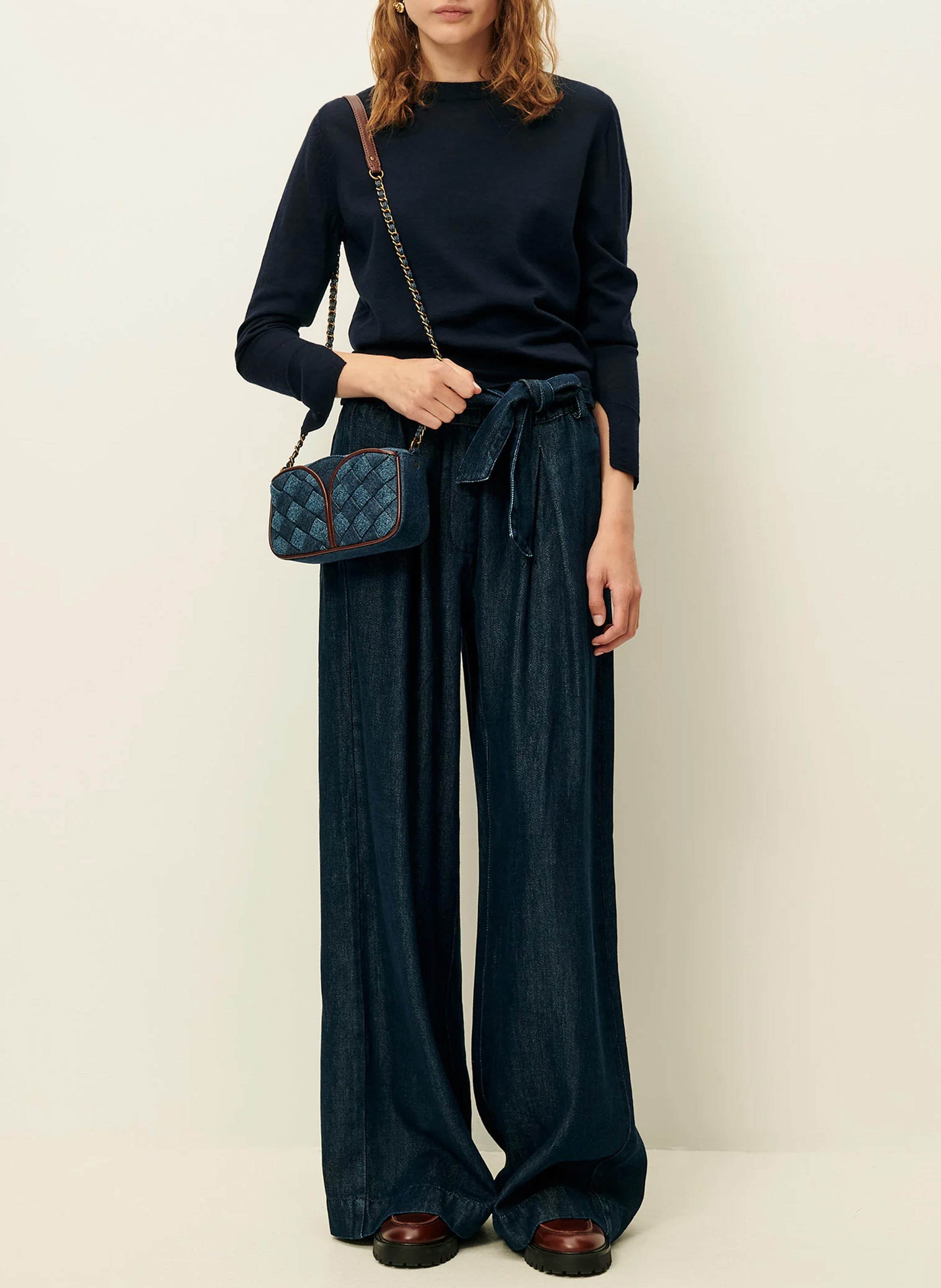 Pull col rond en laine teshima SESSUN Bleu
