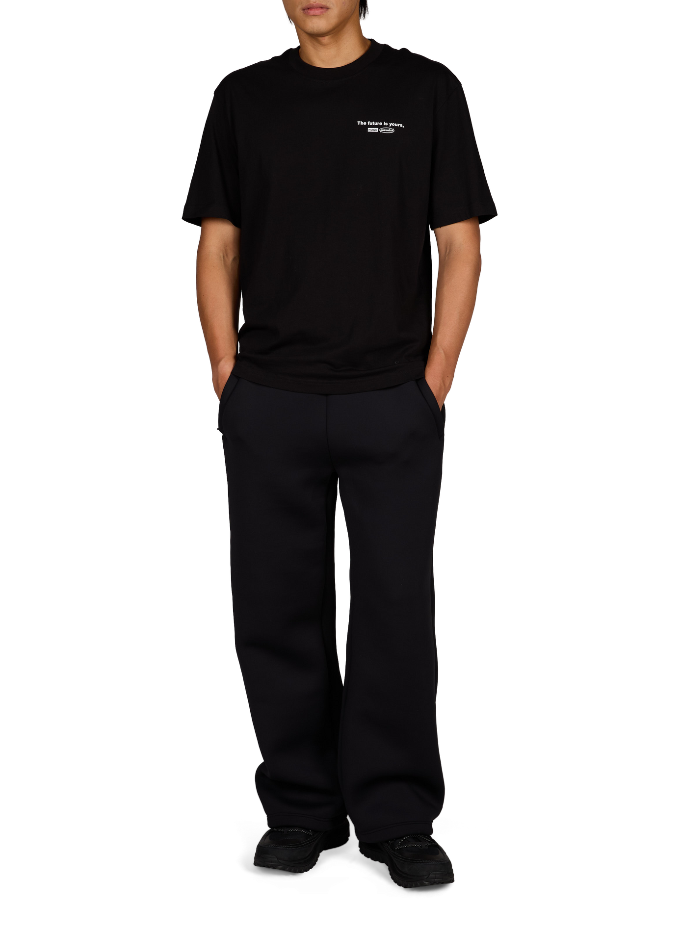 Oversized round neck cotton t-shirt HUGO BLUE Black
