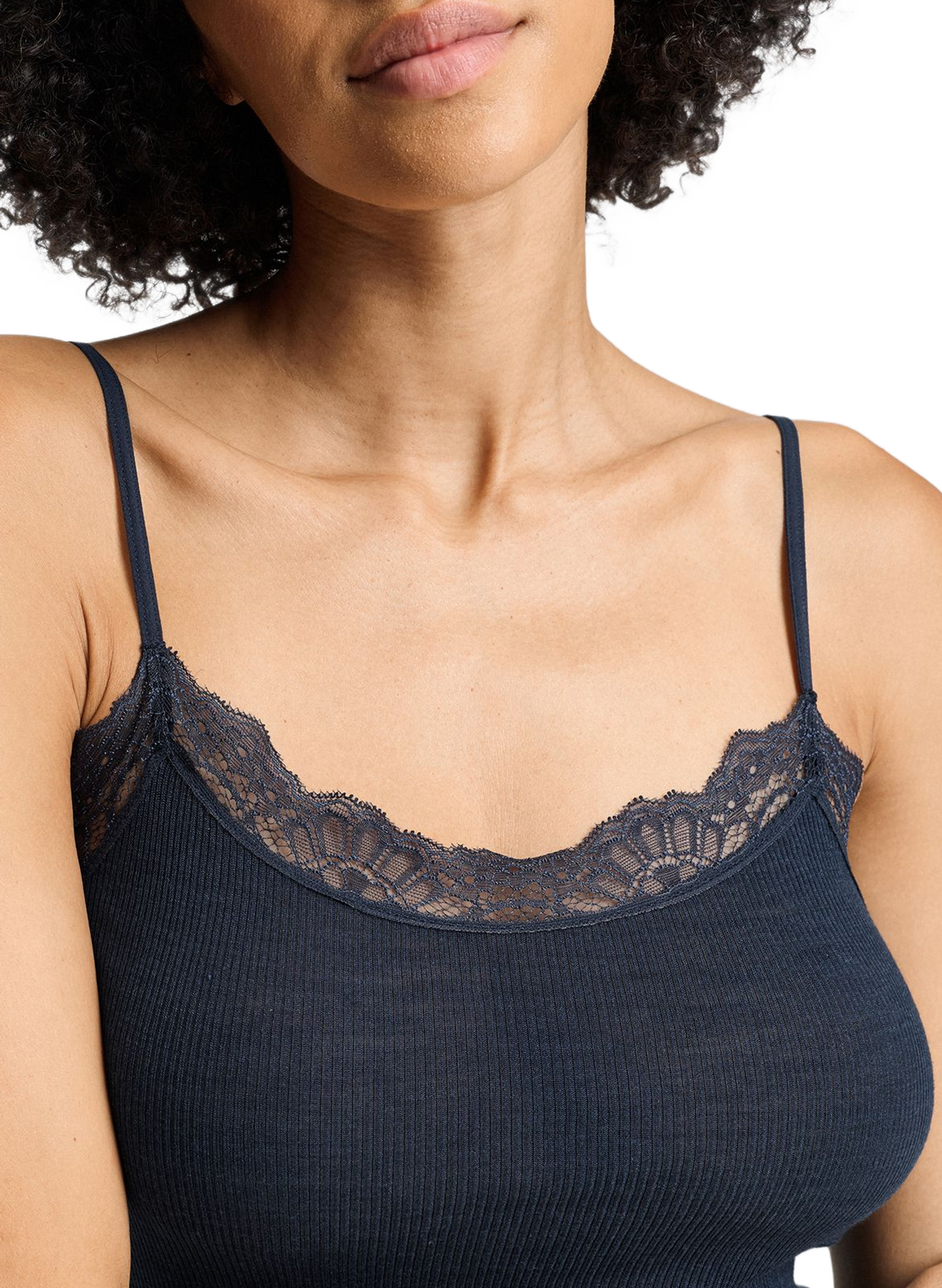 Wool and silk lace V-neck camisole HANRO Blue