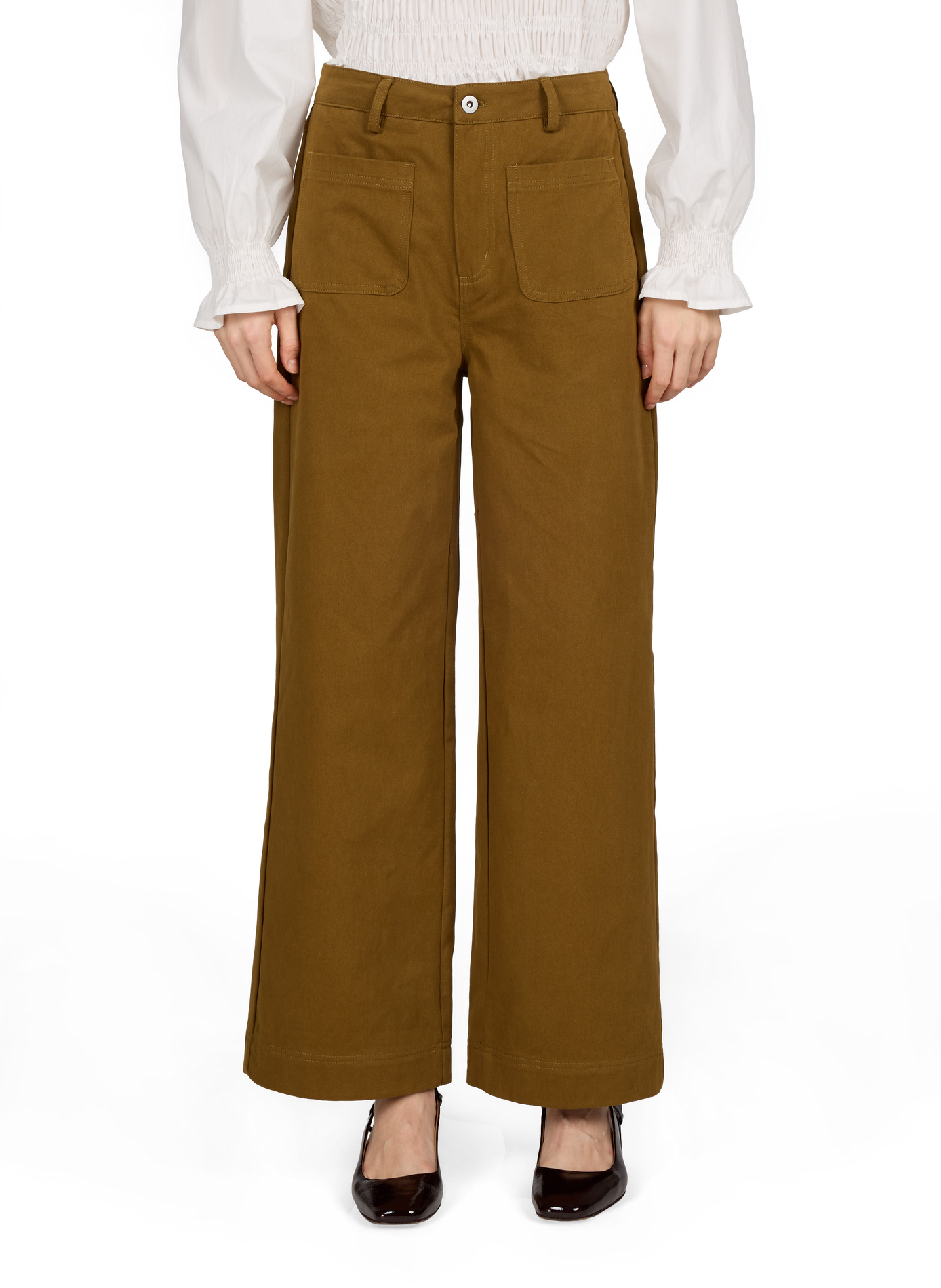 Wide high-waisted plain trousers GARANCE Green