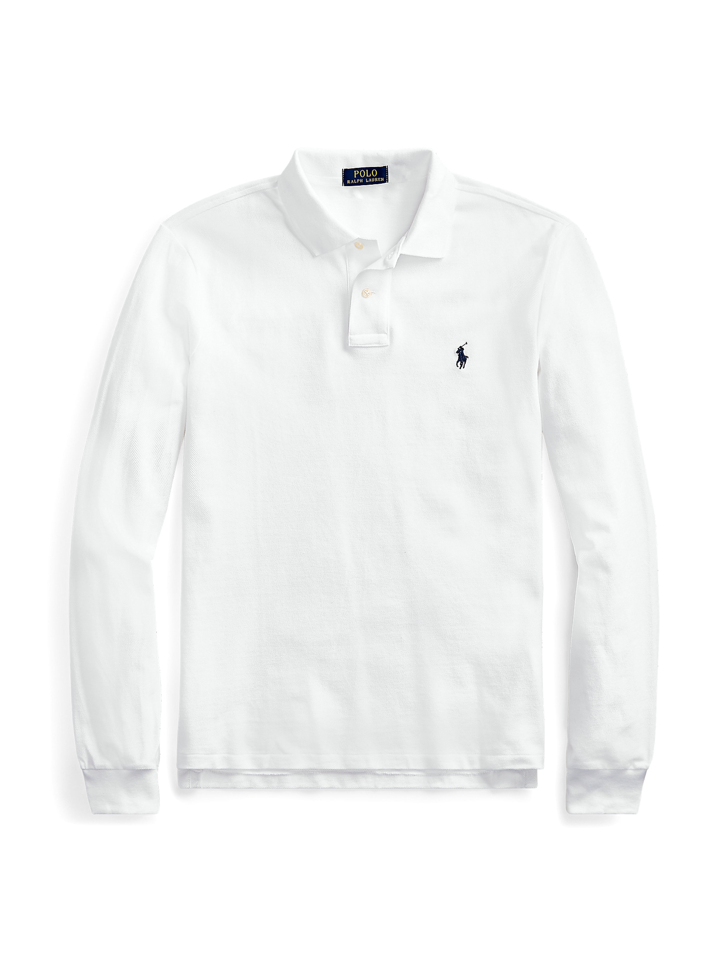 Polo slim à manches longues en maille piqué de coton POLO RALPH LAUREN Blanc