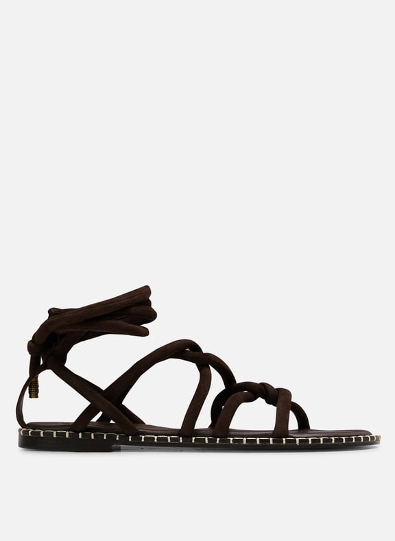 Sandales plates en cuir velours cuba Marron by BA&SH BA&SH Sandales plates en cuir velours cuba Marron