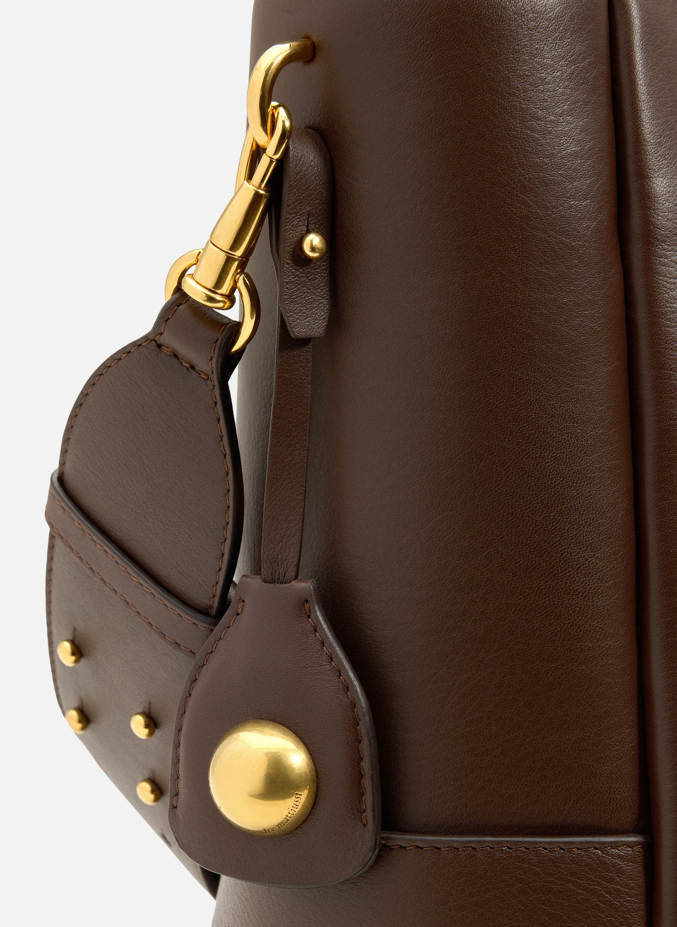 Sac seau carrousel en cuir lisse unisexe AMI PARIS Marron