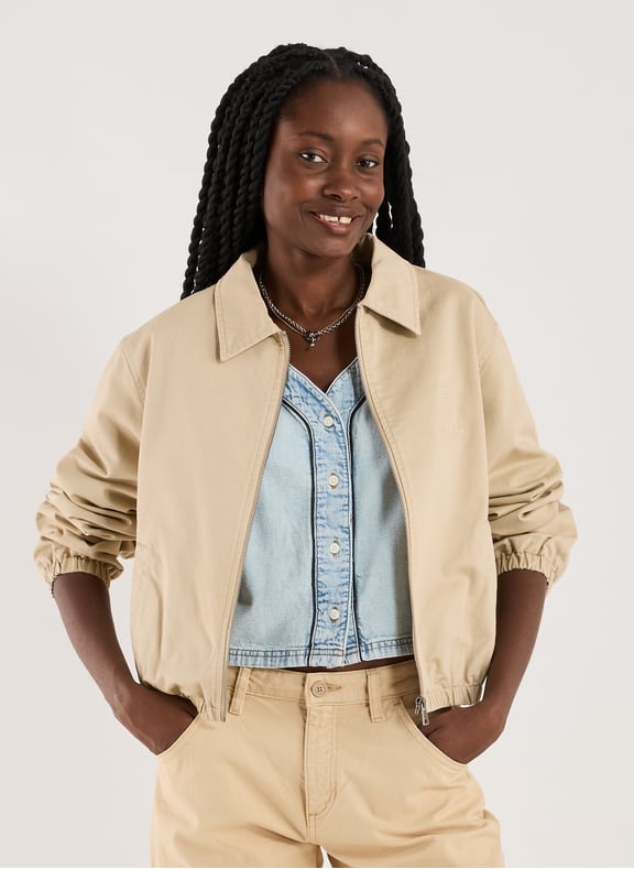 Embroidered cotton bomber jacket Beige by GUESS GUESS Embroidered cotton bomber jacket Beige