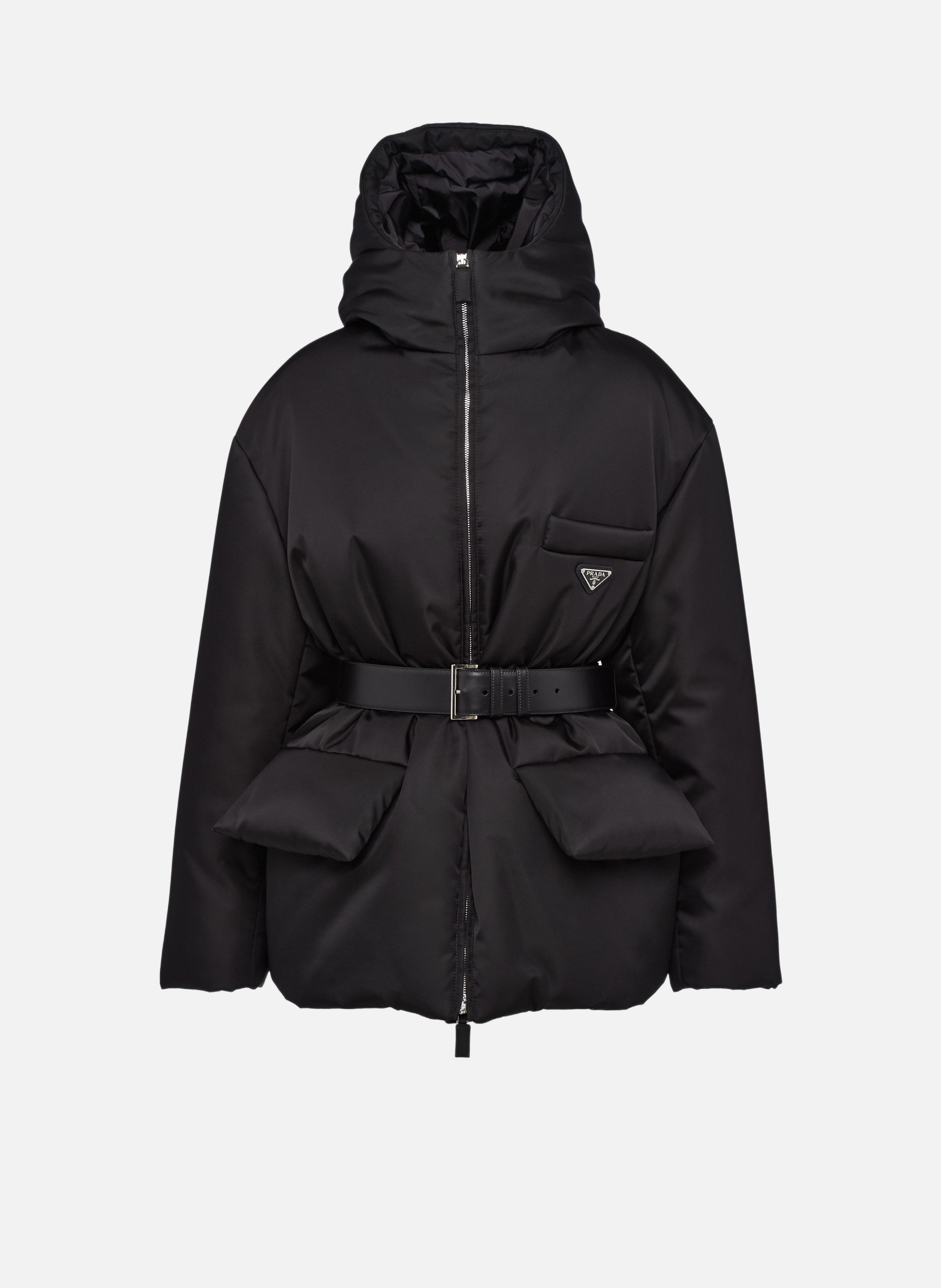 Doudoune à capuche en re-nylon PRADA Noir