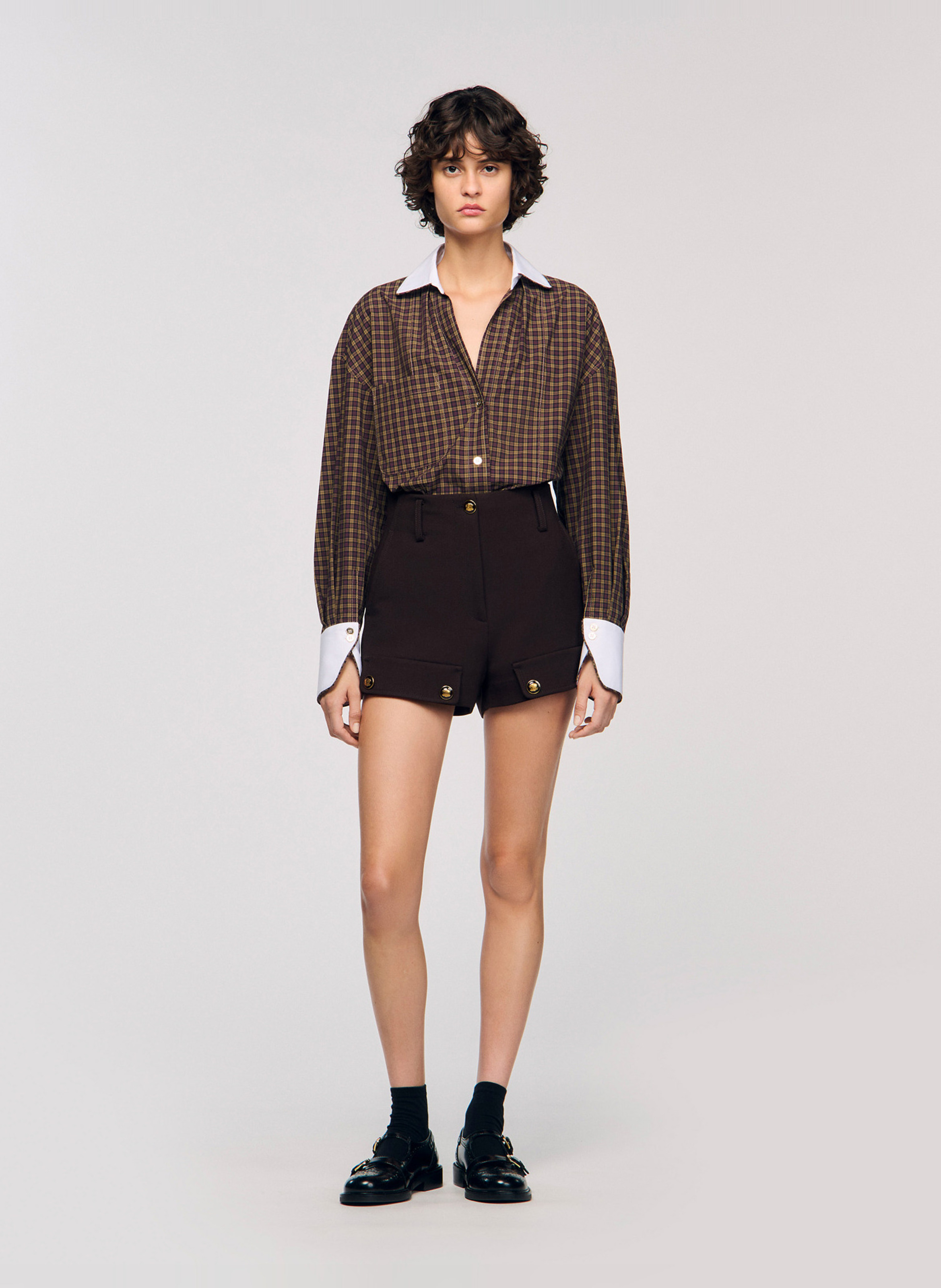 Chemise col classique à carreaux SANDRO Rouge