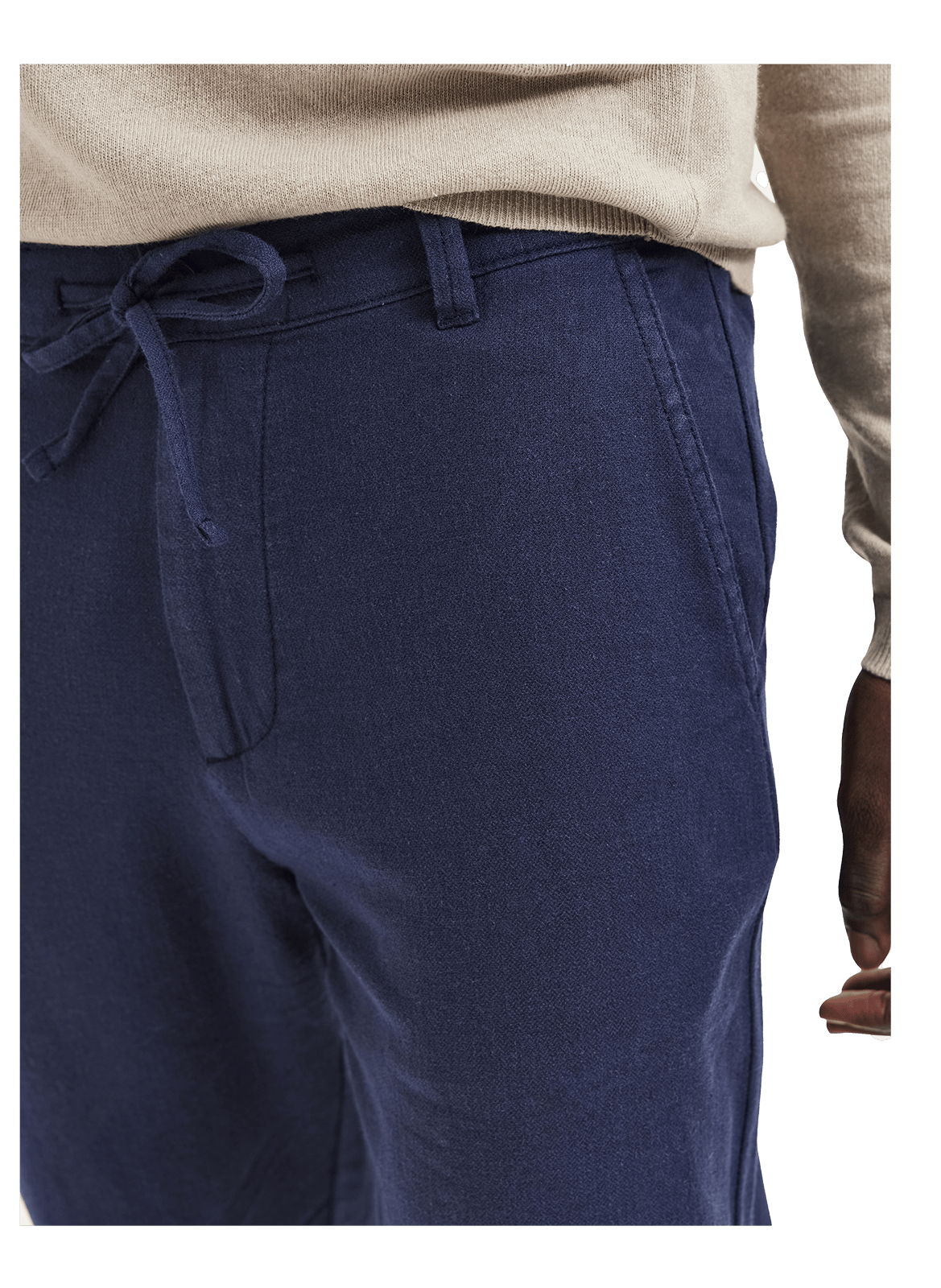 Pantalon fuselé en coton et lin mélangé SELECTED Bleu