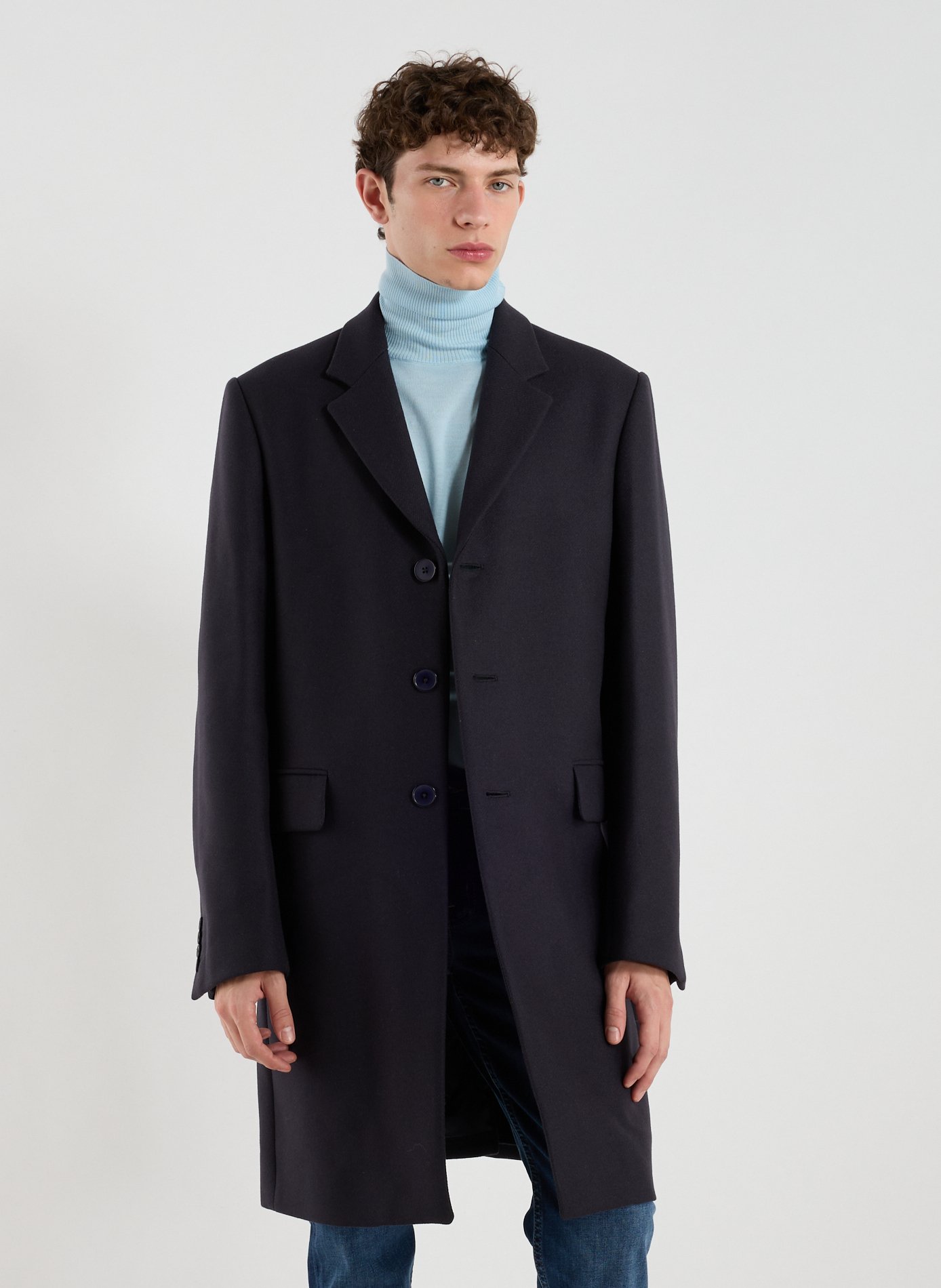 AU PRINTEMPS PARIS Manteau col tailleur en laine et cachemire mélangés Bleu