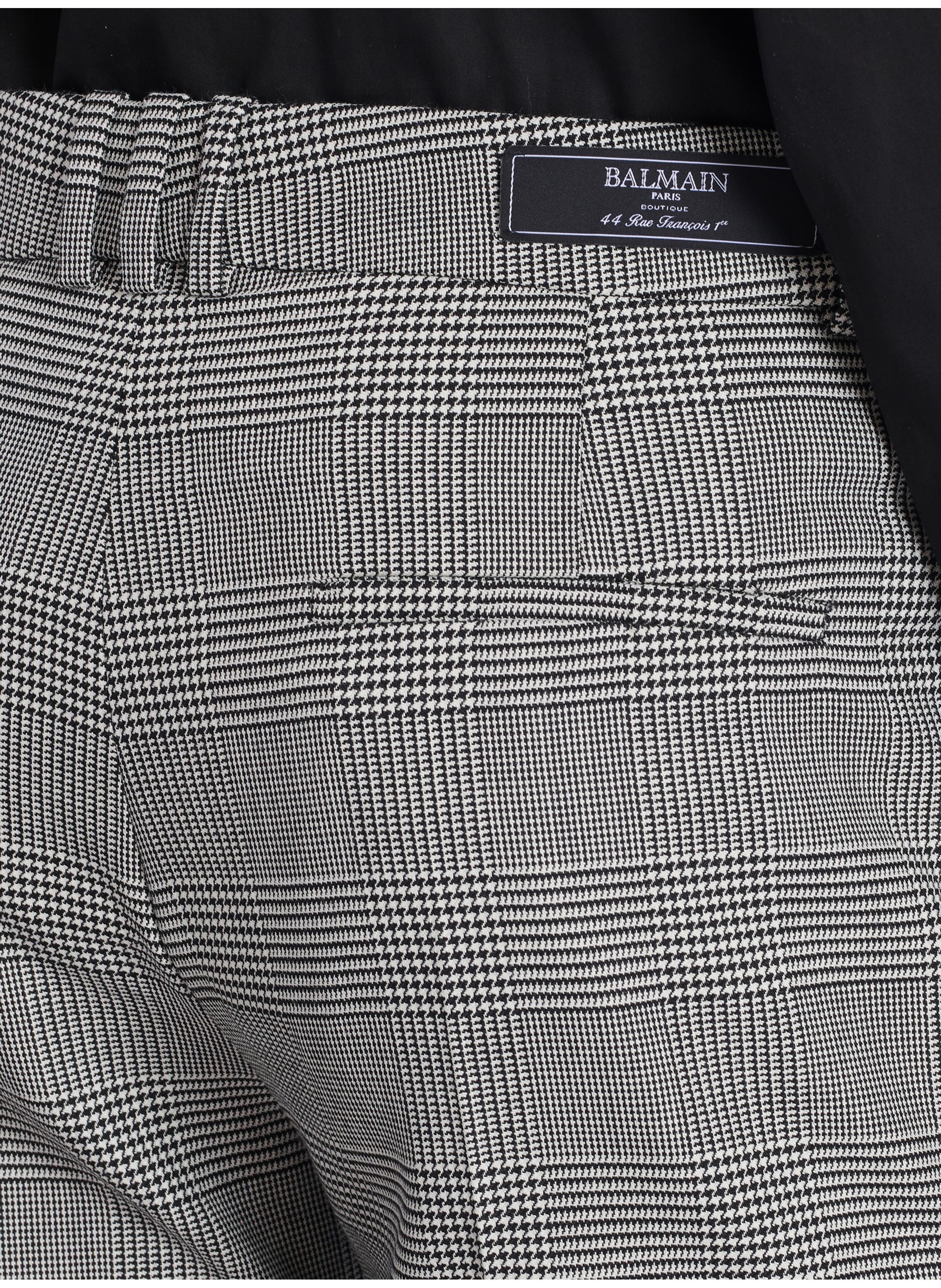 Pantalon à pinces en laine prince de galles BALMAIN Noir