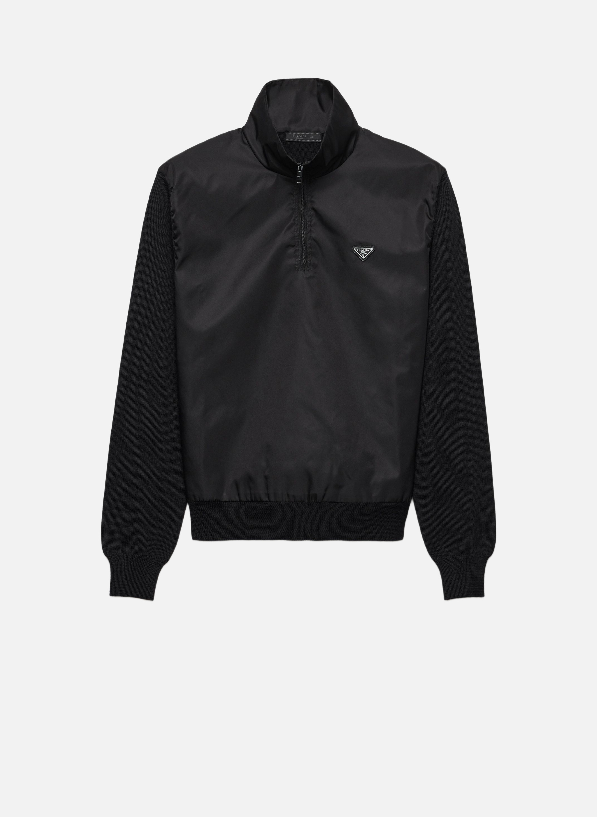 Pull à demi-fermeture éclair en laine extra fine PRADA Noir