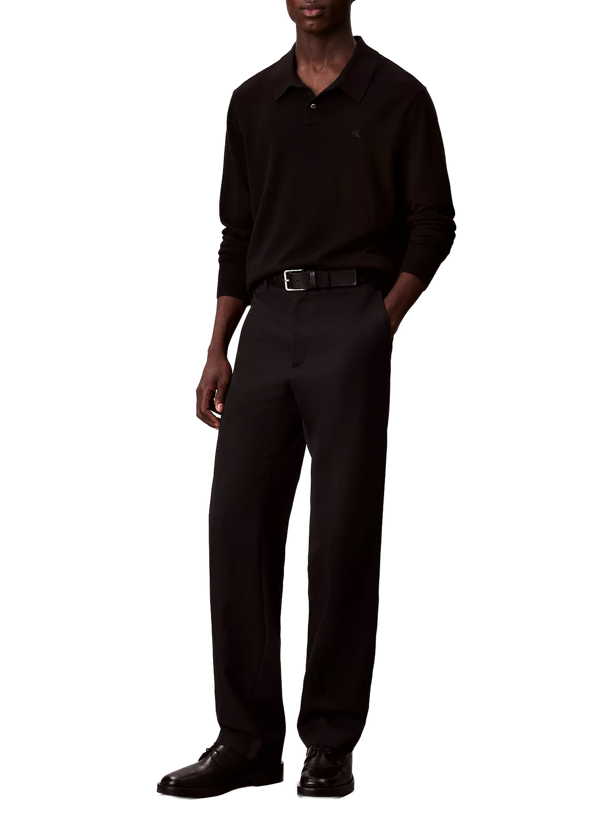 Polo à manches longues en laine CALVIN KLEIN Noir