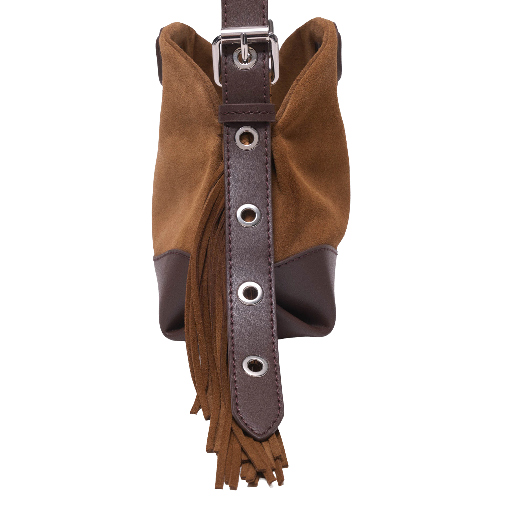 Sac bandoulière à franges bi matière miss m mini MAJE Marron