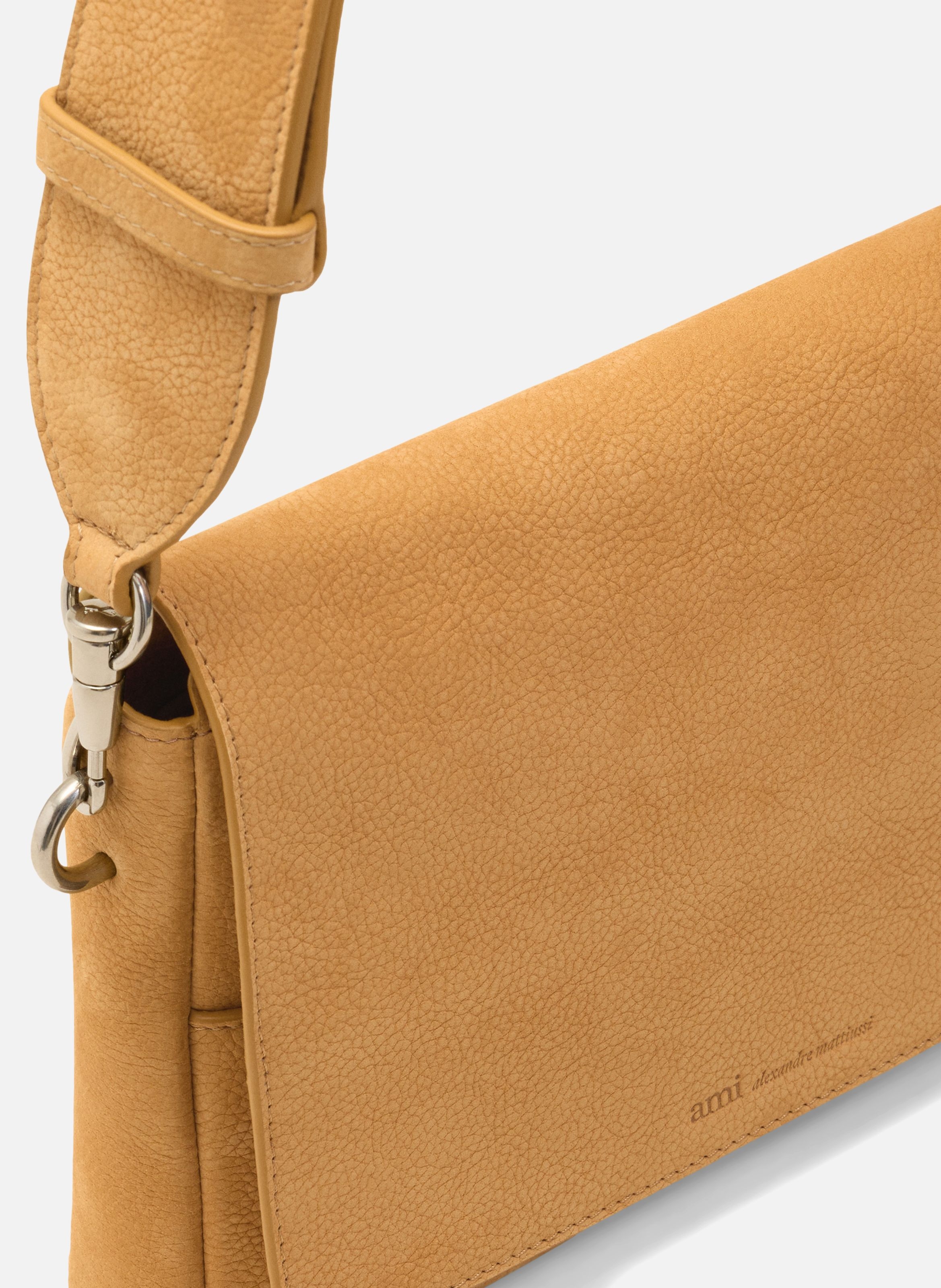 Sac messenger à rabat carrousel unisexe en cuir de vache AMI PARIS Jaune