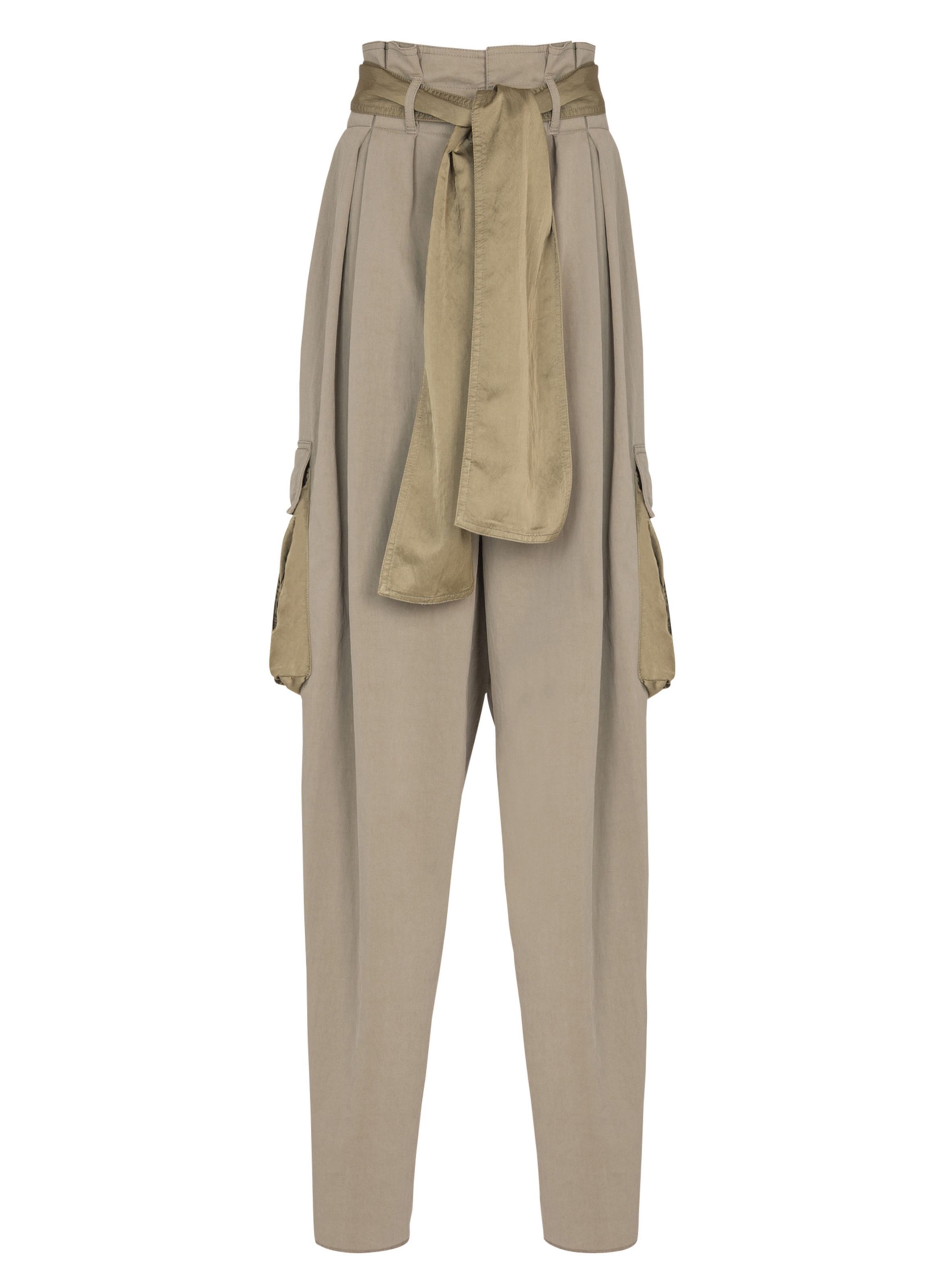 Pantalon taille haute en sergé de coton BALMAIN Vert