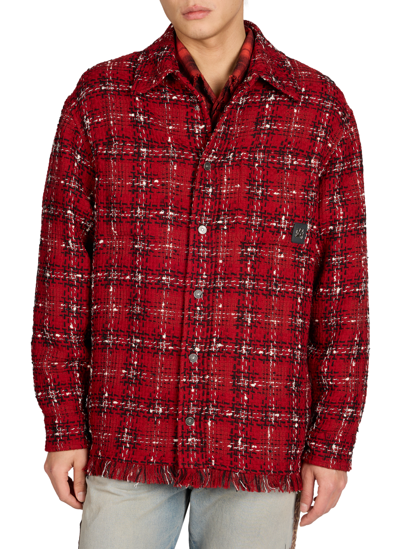 Loose-fitting checkered shirt in mixed cotton and wool tweed AMIRI Red