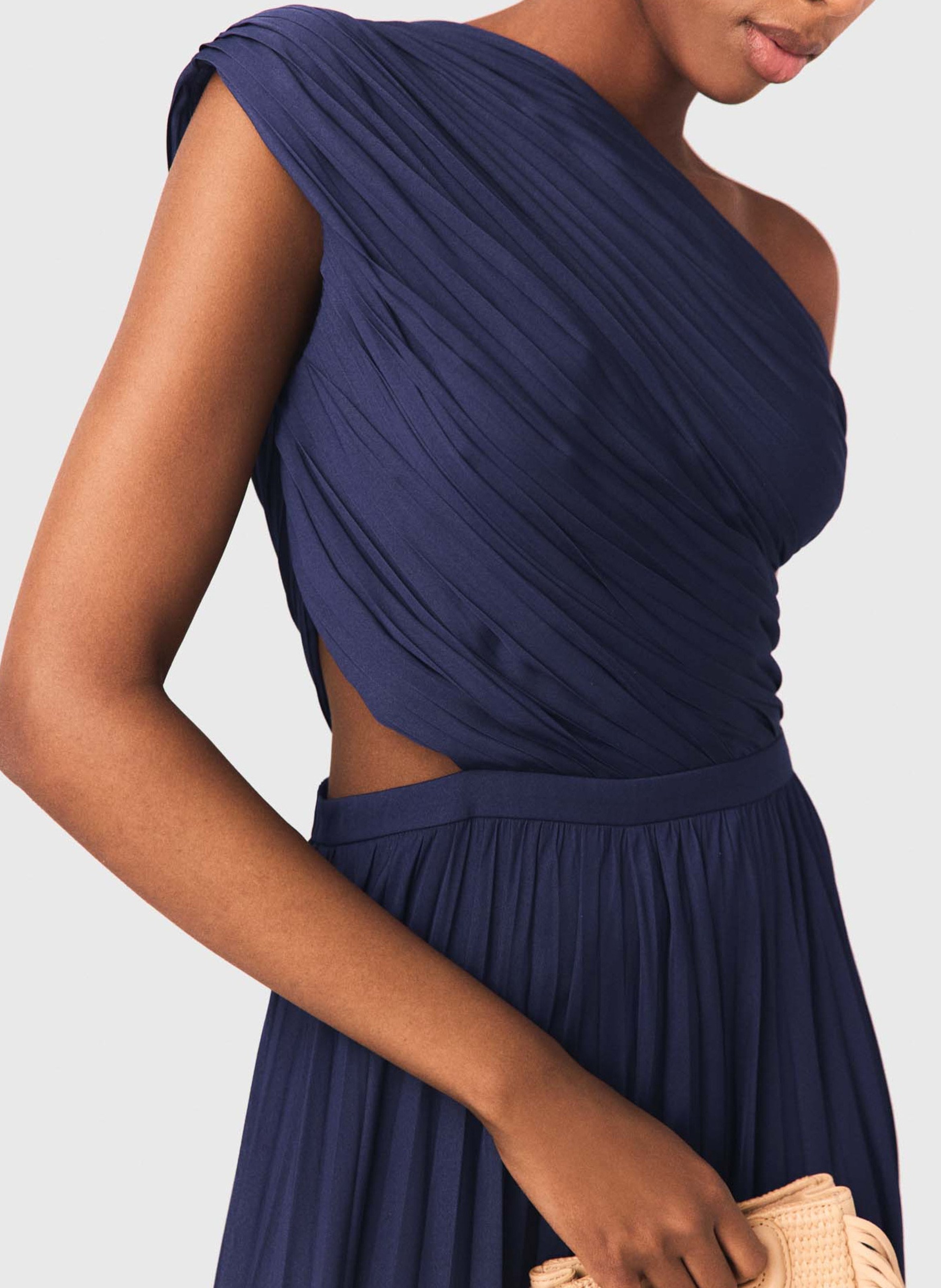 Robe longue asymétrique évasée MAJE Bleu