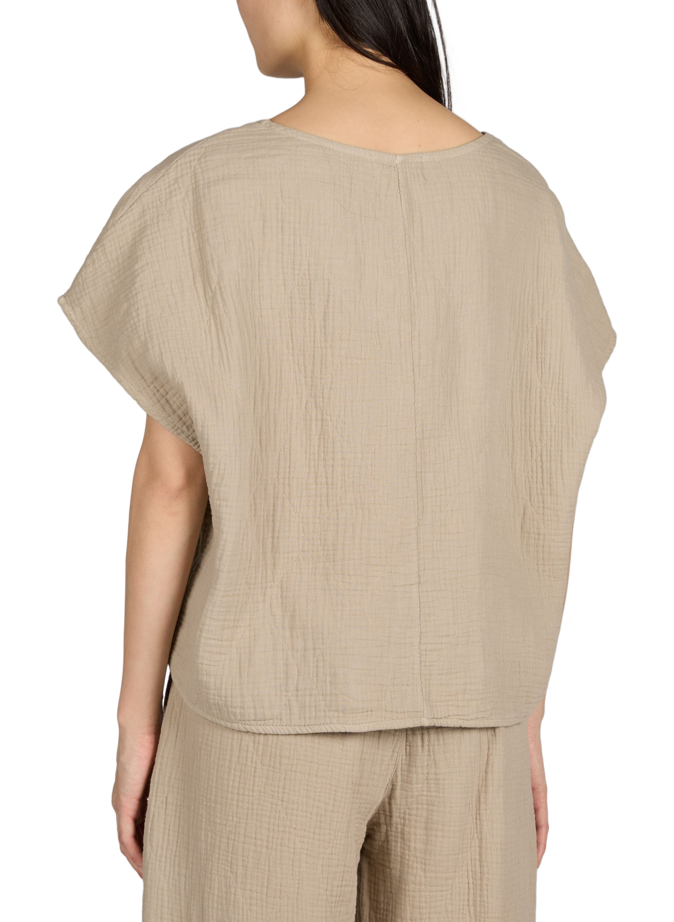 T-shirt New York col V en coton matelassé AOKYANOS Beige