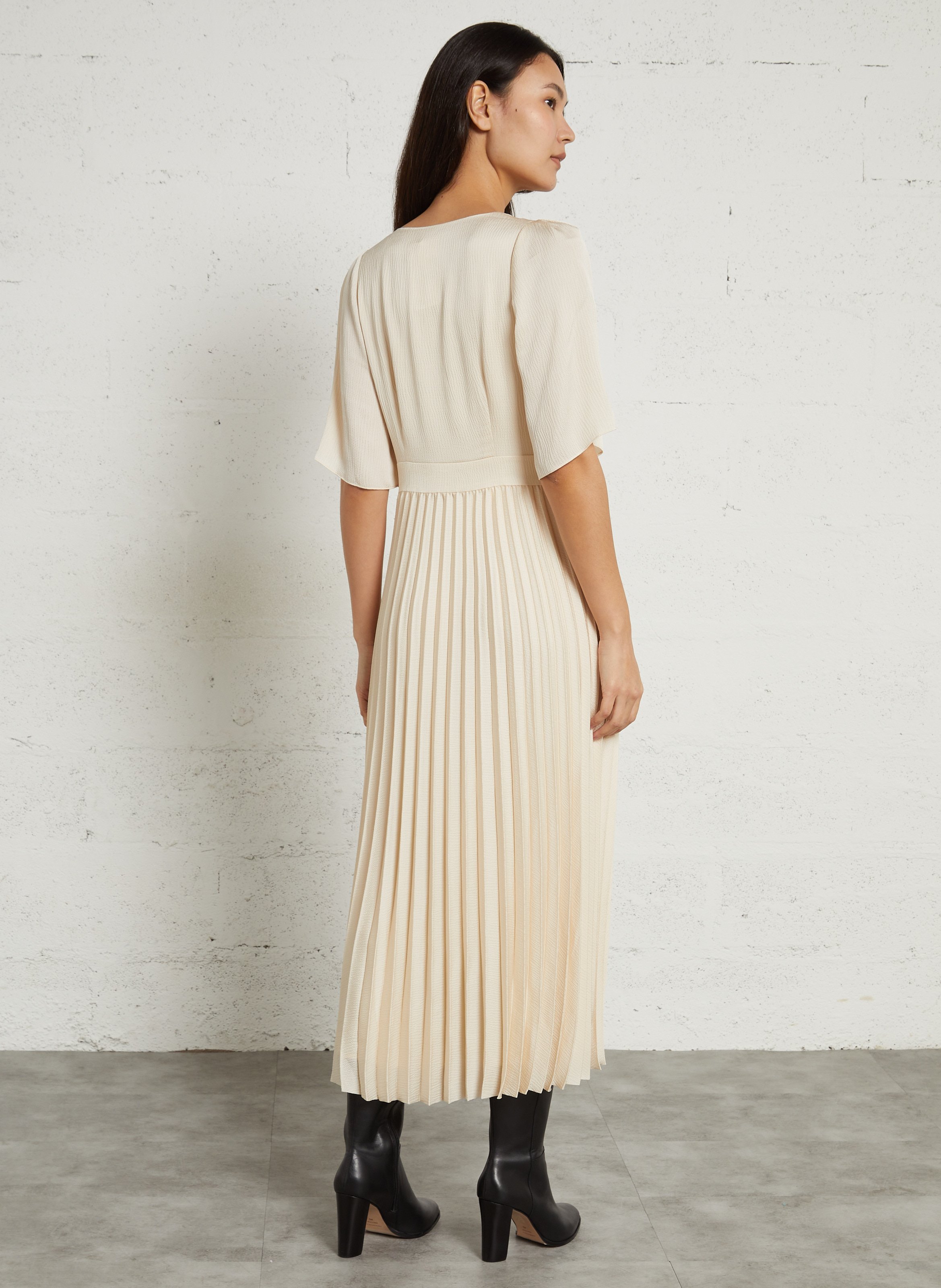 Robe longue col v plissée billie MAISON 123 Beige