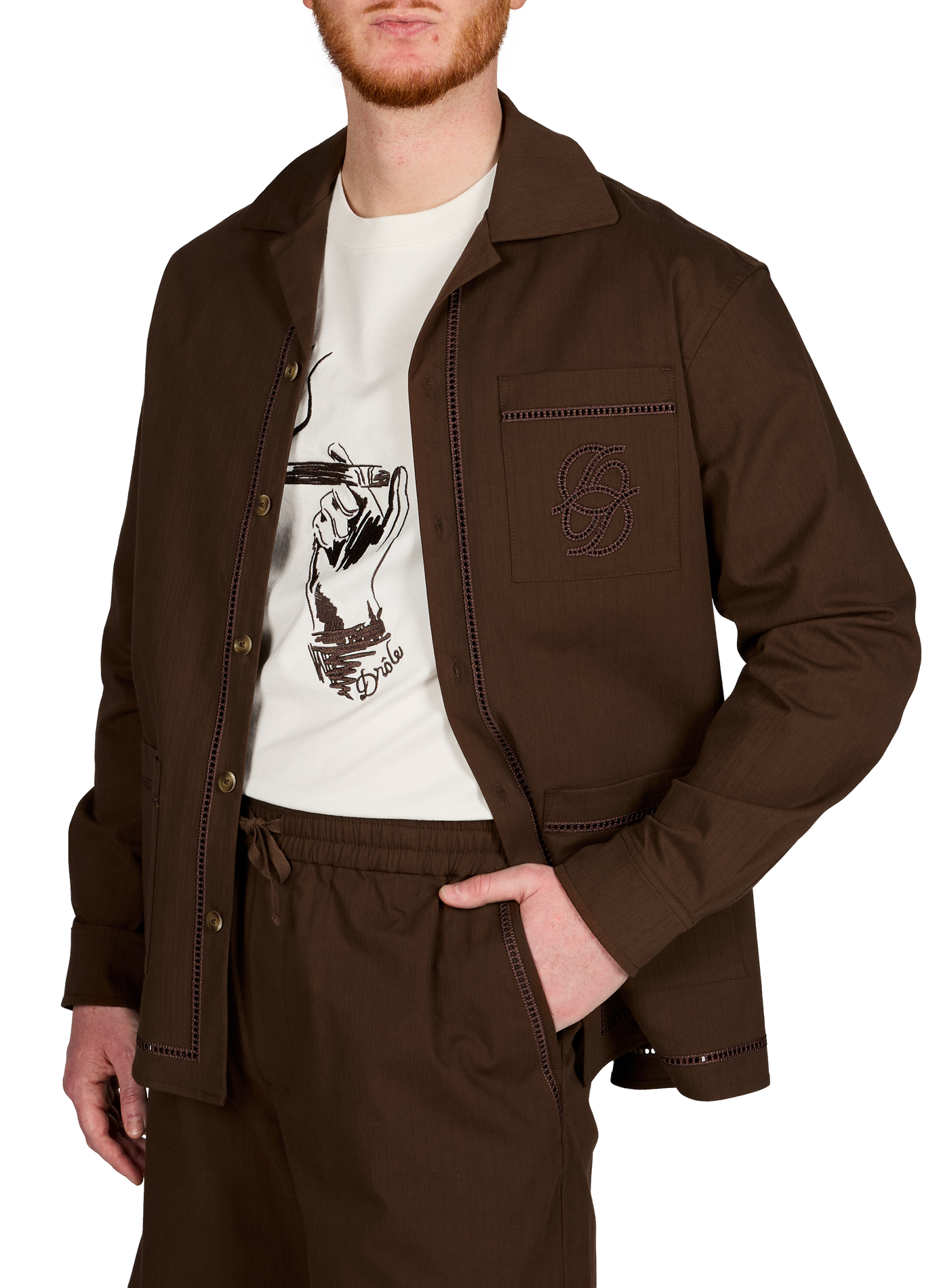 Shirt with logo embroidery in blended cotton DROLE DE MONSIEUR Brown