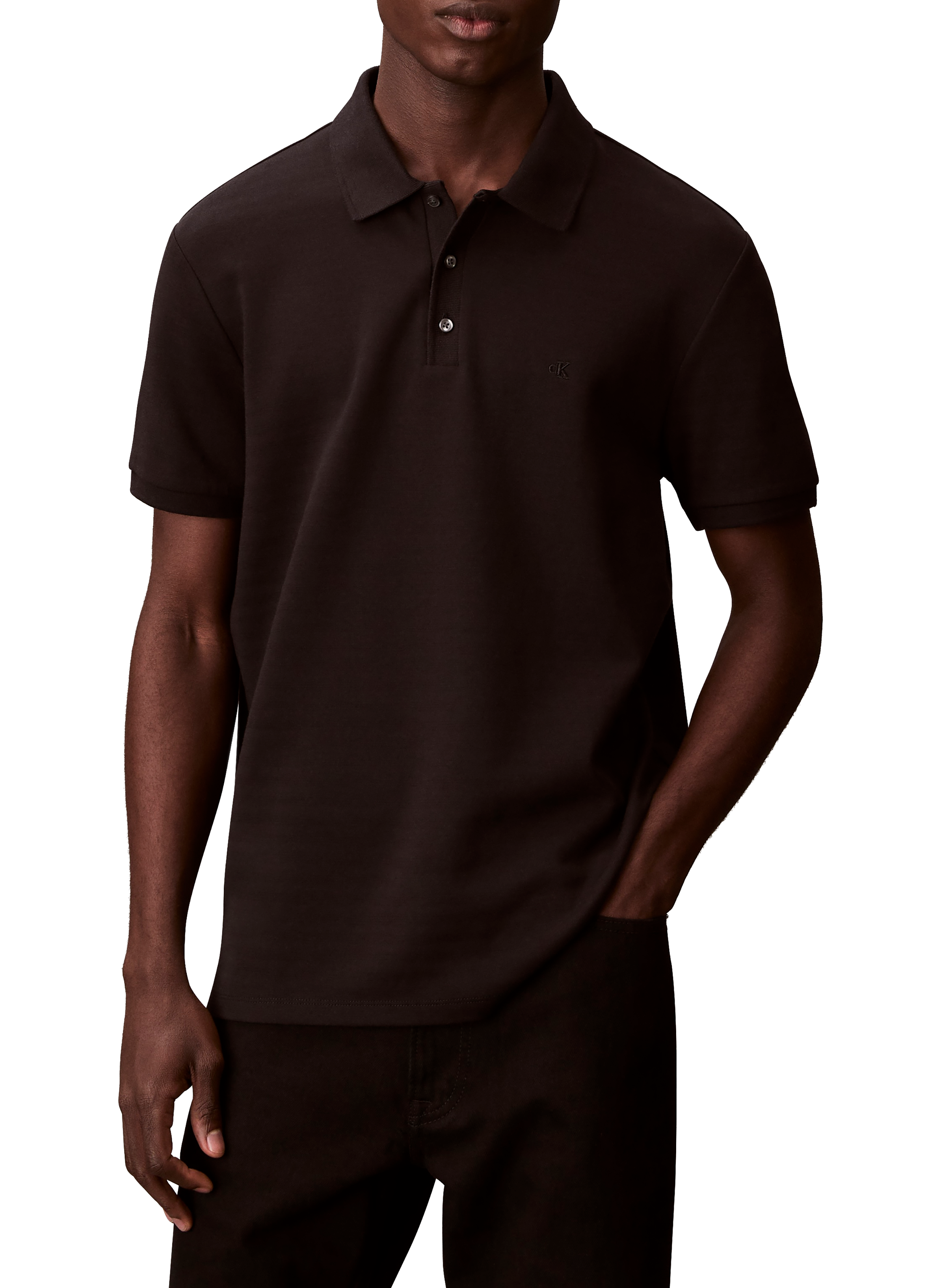 Short-sleeved polo in blended cotton CALVIN KLEIN Black