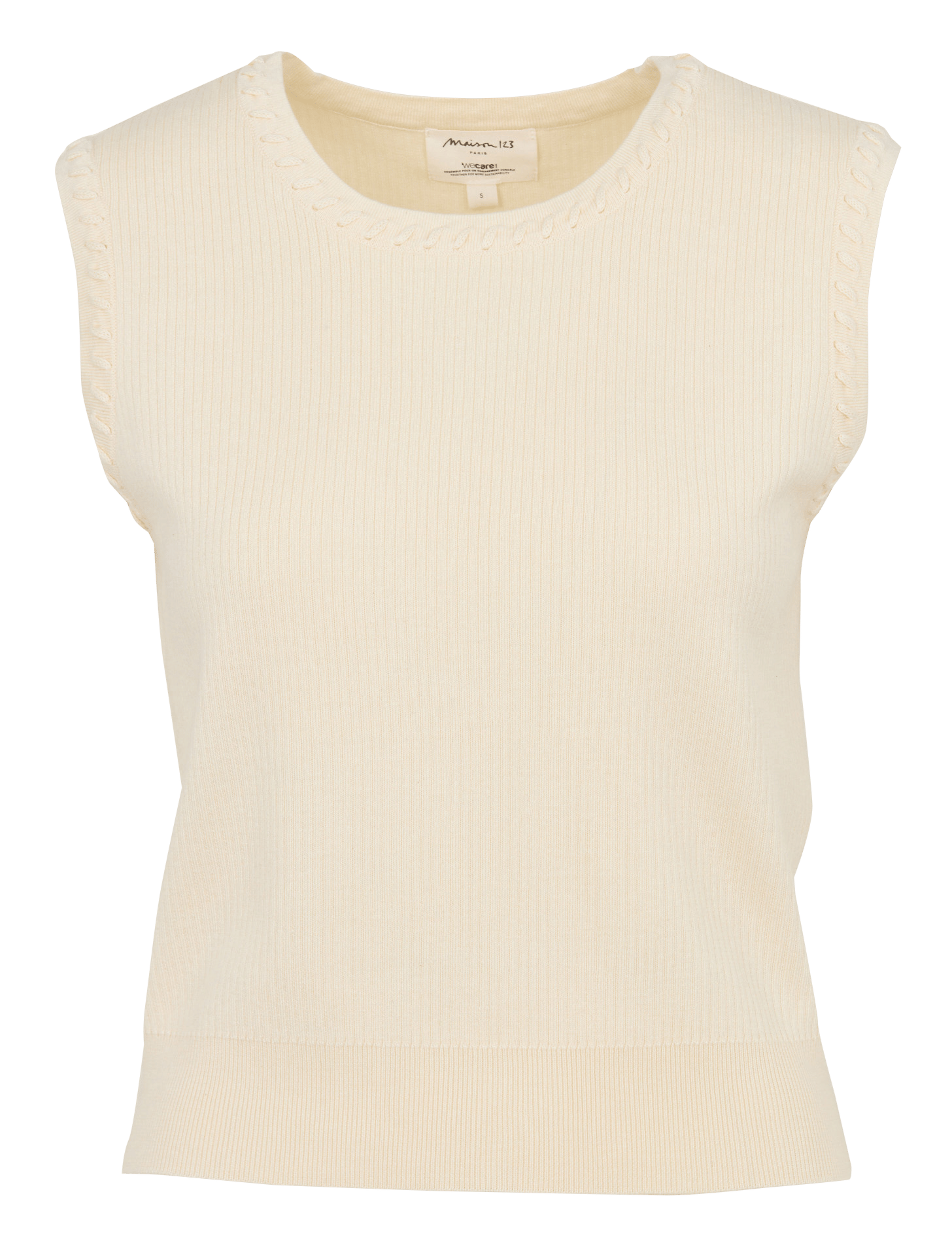 Top droit col rond en coton mélangé priscilla MAISON 123 Blanc