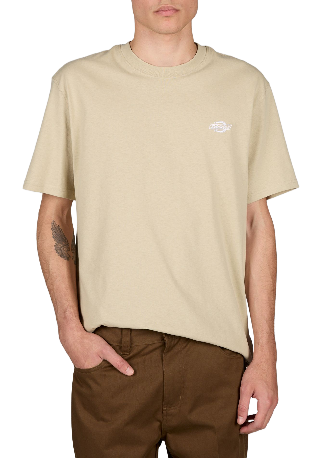 Short-sleeved cotton T-shirt with embroidered logo DICKIES Beige