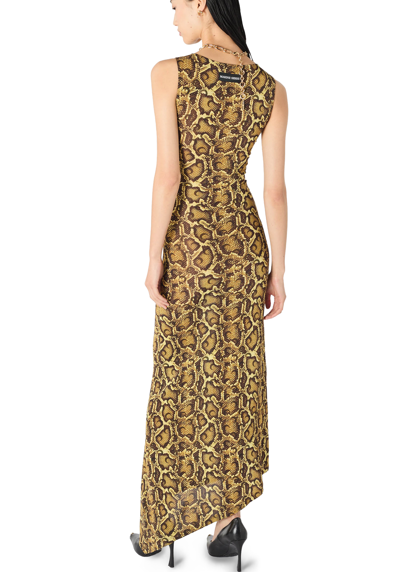 Robe longue asymétrique en jersey imprimé python MARINE SERRE Geel