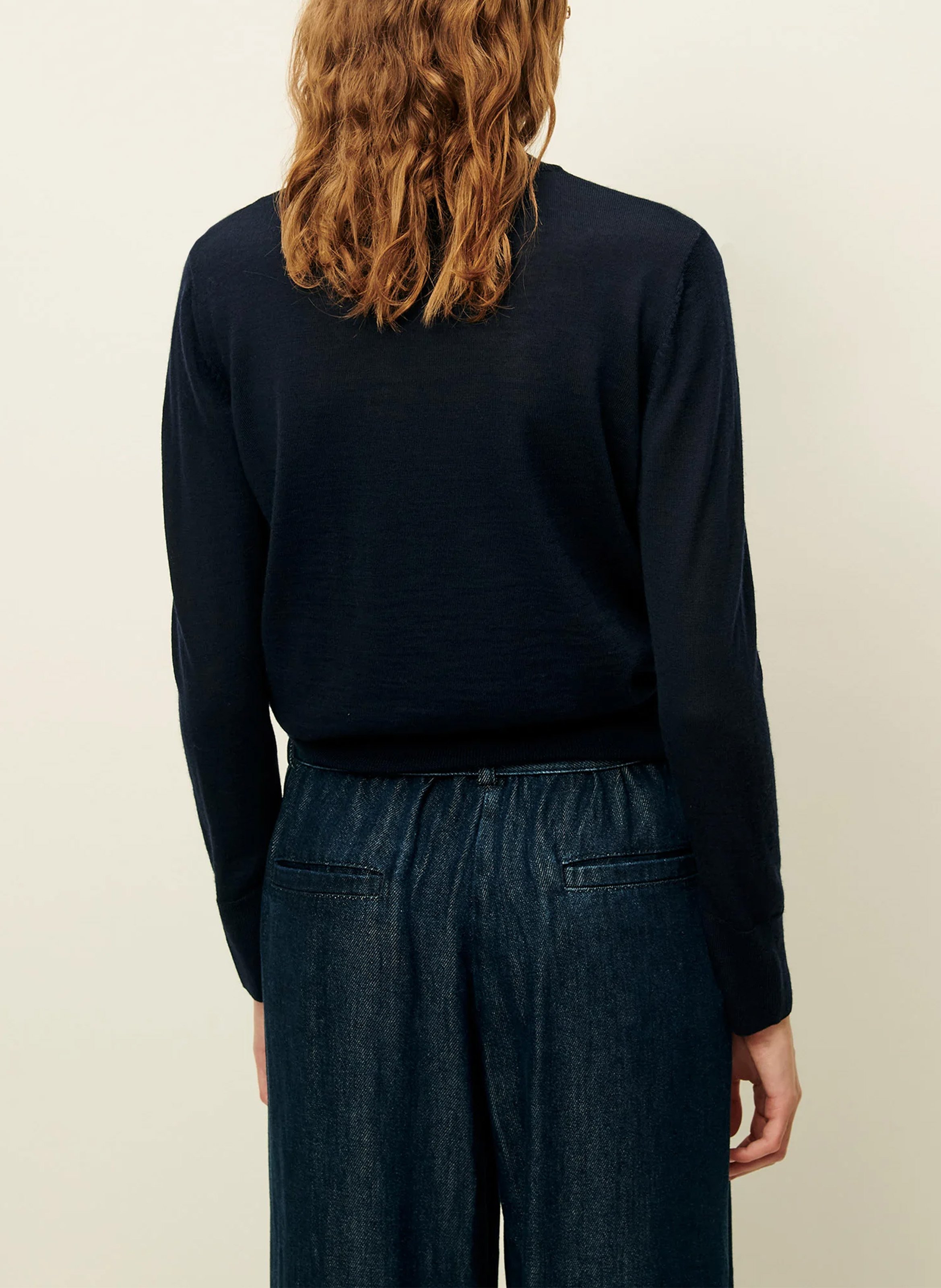 Pull col rond en laine teshima SESSUN Bleu