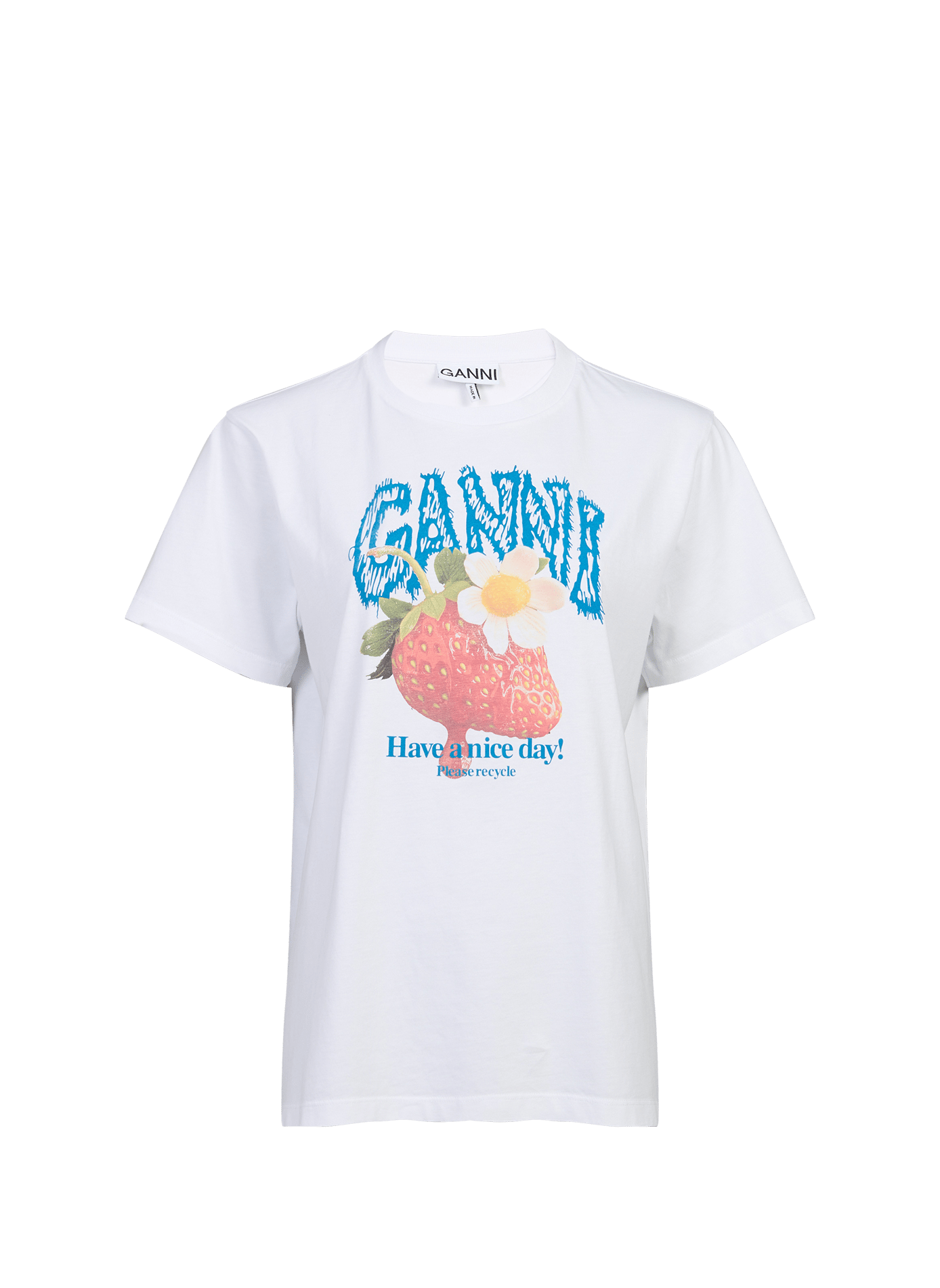 Recht T-shirt met katoenen print GANNI Wit