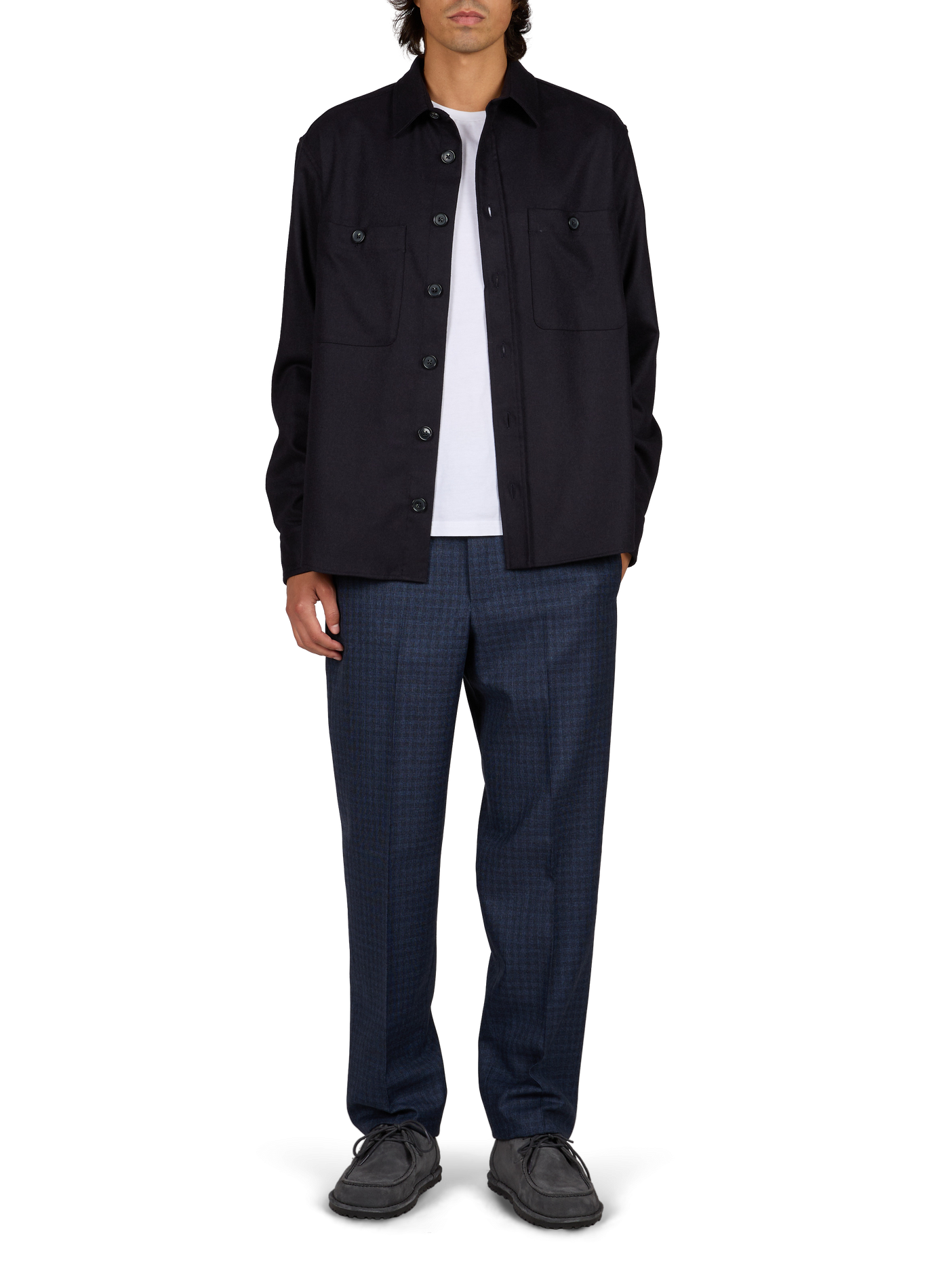 Straight-cut shirt in wool and cashmere PT01 Blue