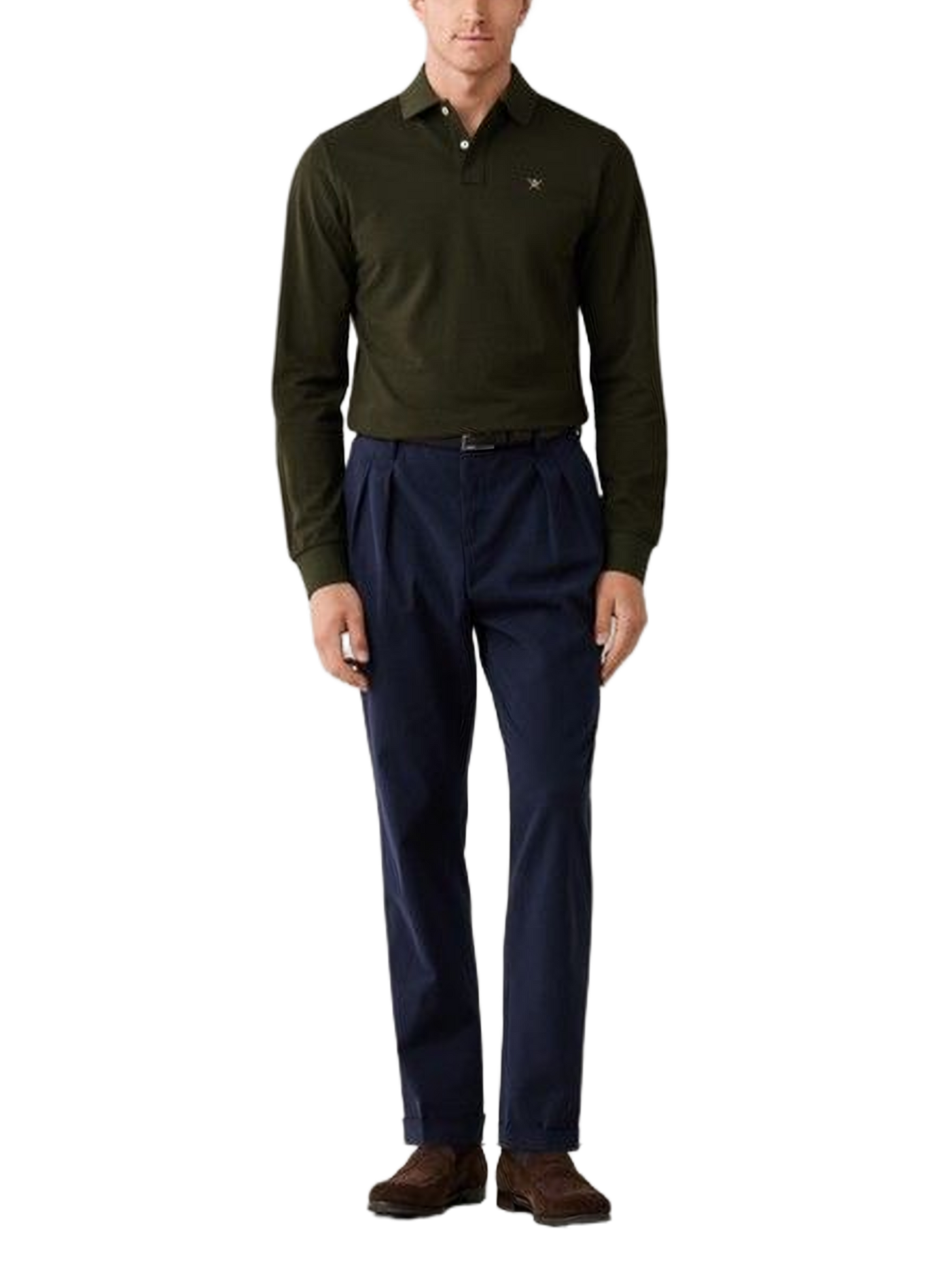 Long-sleeve cotton knit polo | Green HACKETT Men