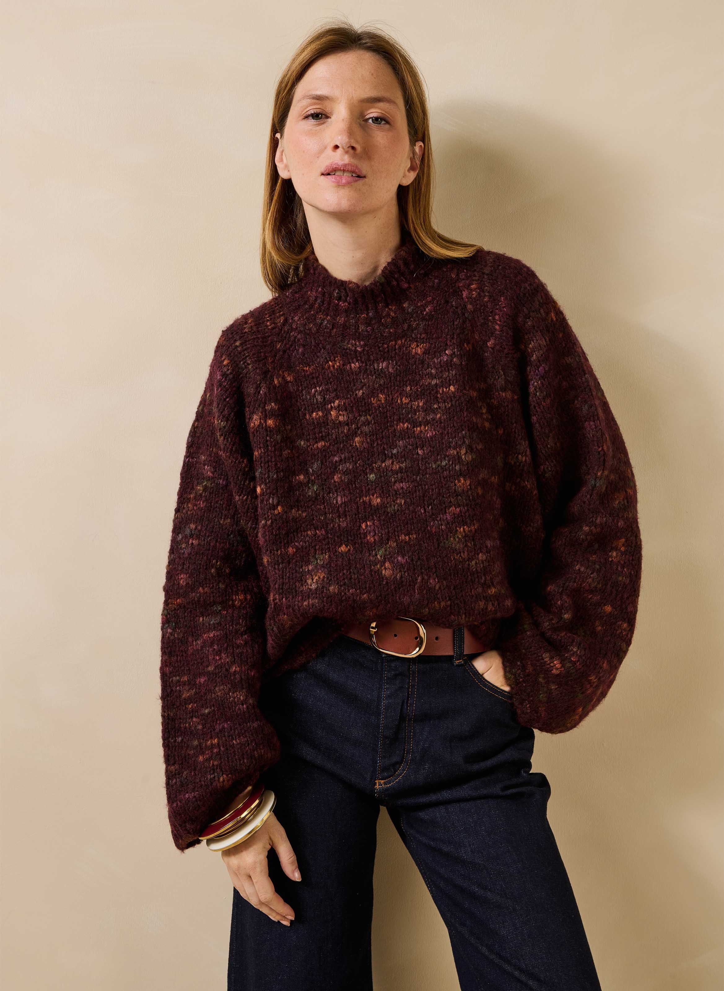 Oversized gebreide trui met opstaande kraag LA FEE MARABOUTEE Rood