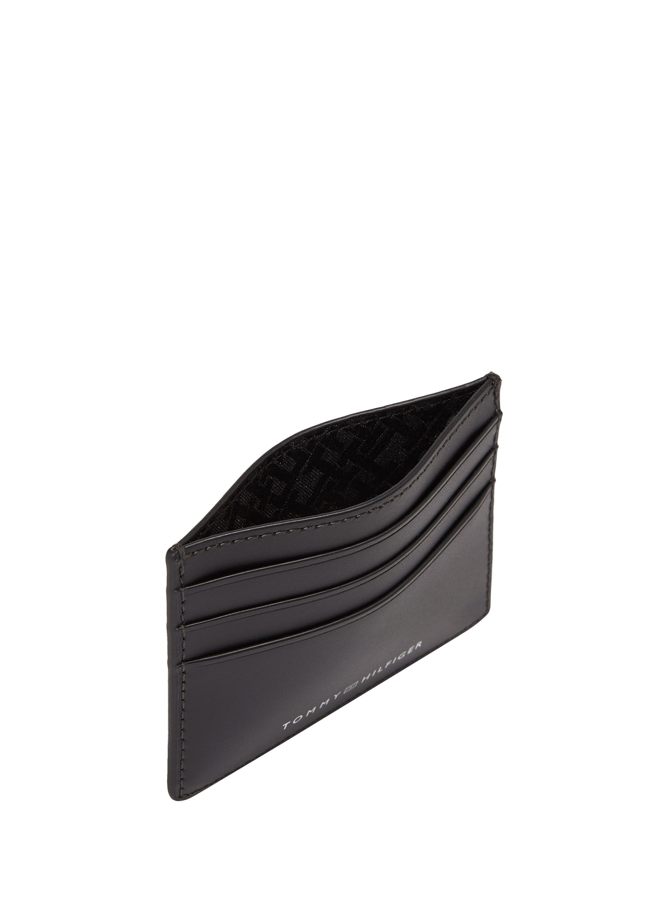 Leather card holder with logo  TOMMY HILFIGER Black