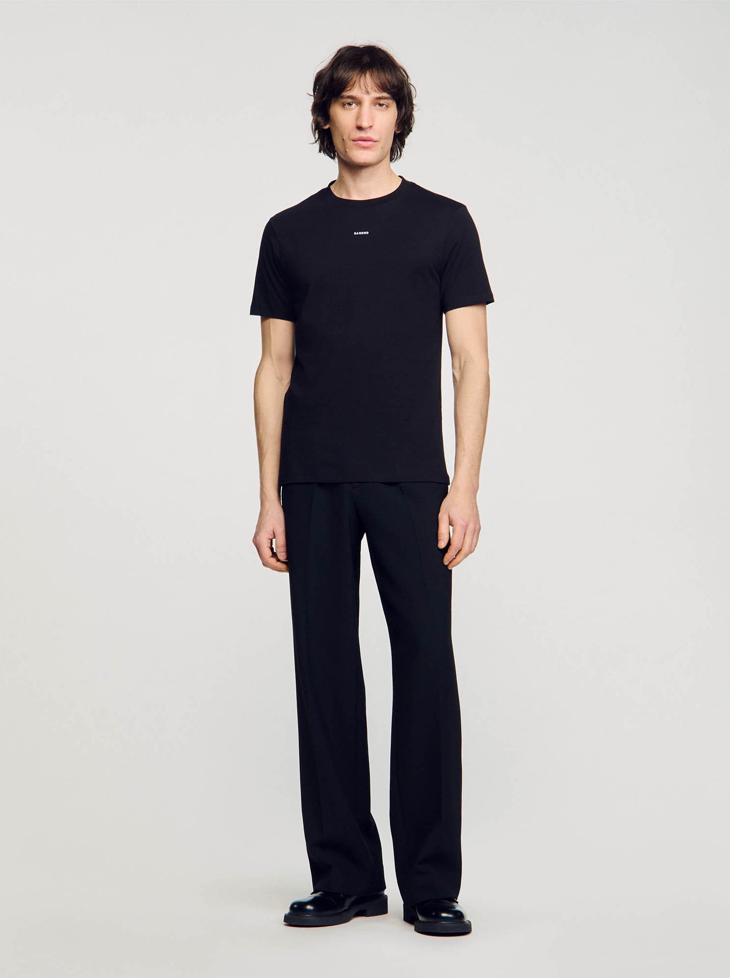 T-shirt Sandro Femme - Blanc/Noir - Taille 38 (36/38) - Coton - Occasion Très Bon État
