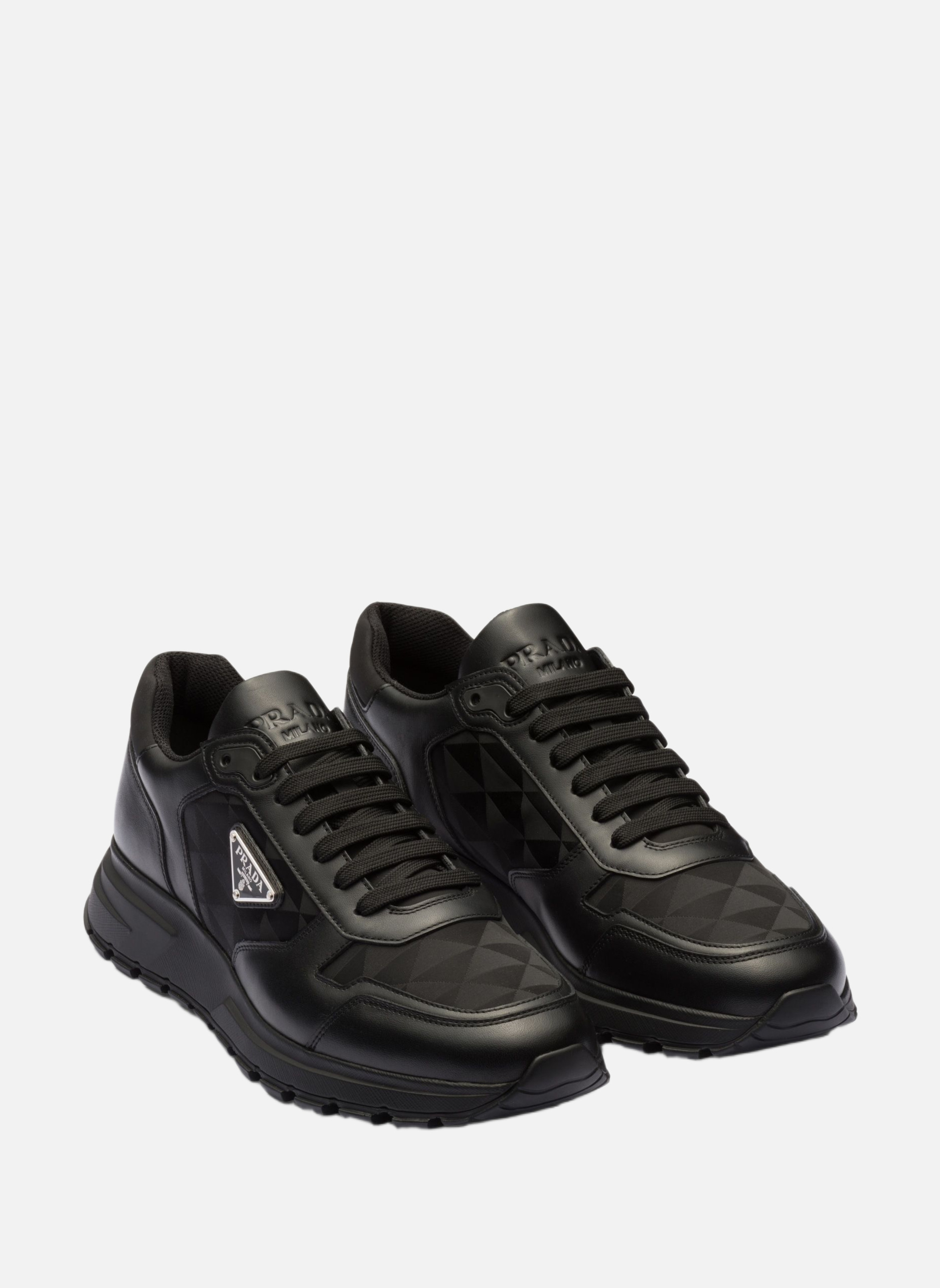 Baskets montantes en cuir et re-nylon PRADA Noir