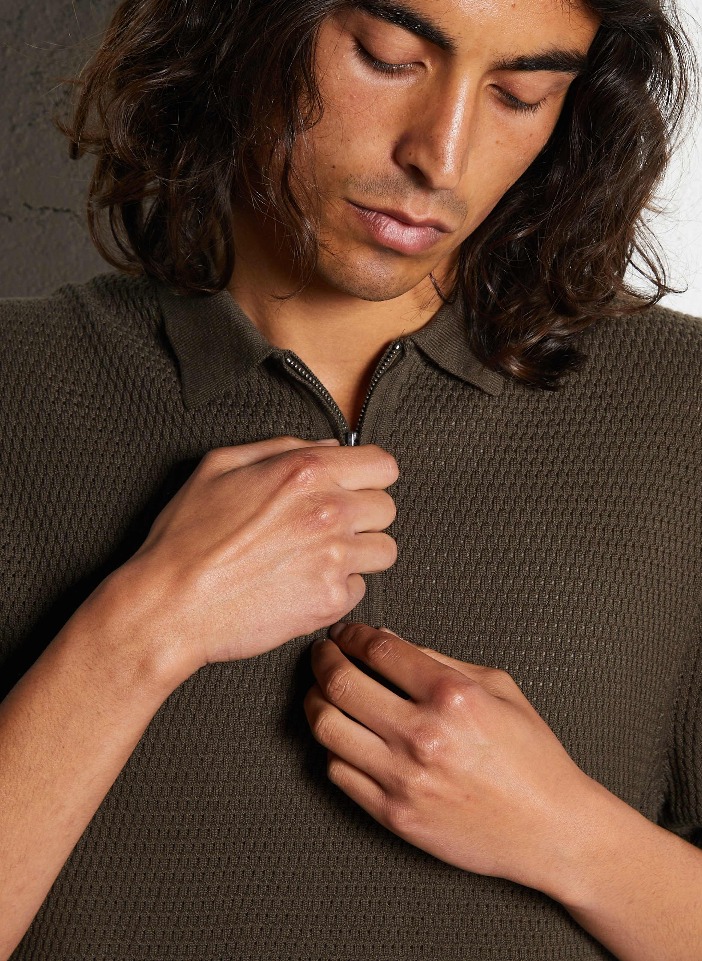 Polo droit en coton mélangé IKKS Kaki