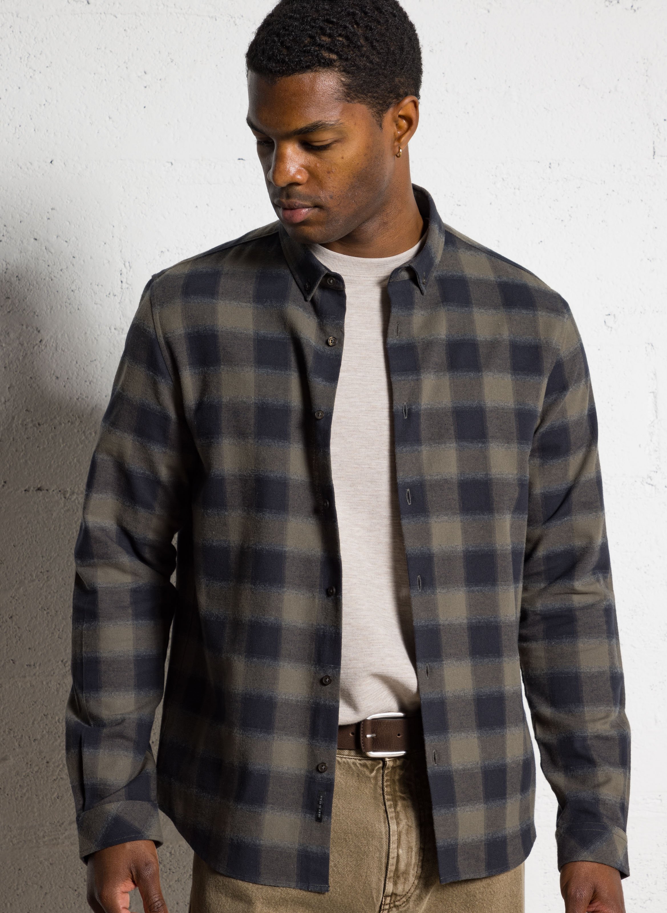 Chemise droite en coton IKKS Kaki