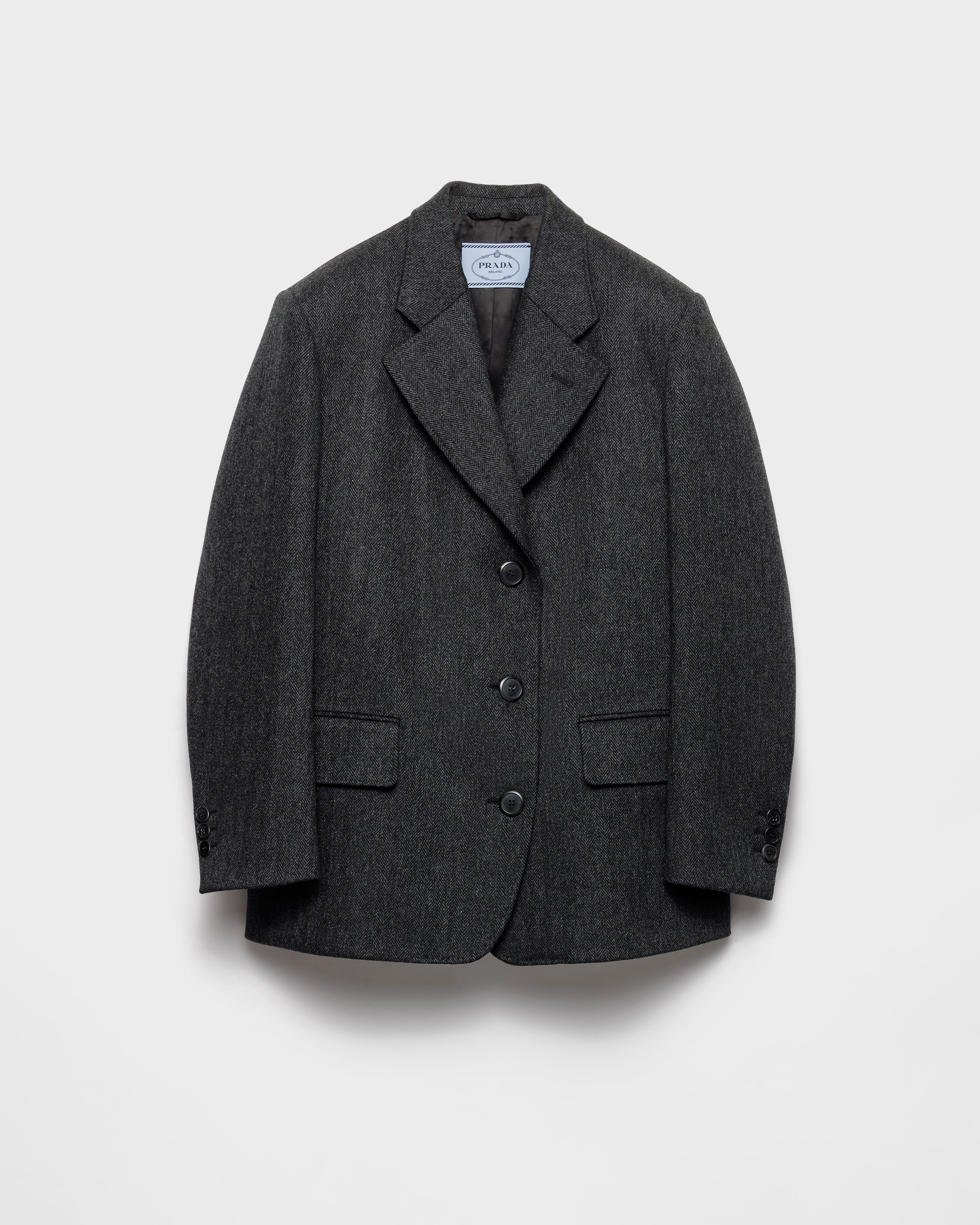 PRADA Veste droite caban à chevrons Gris