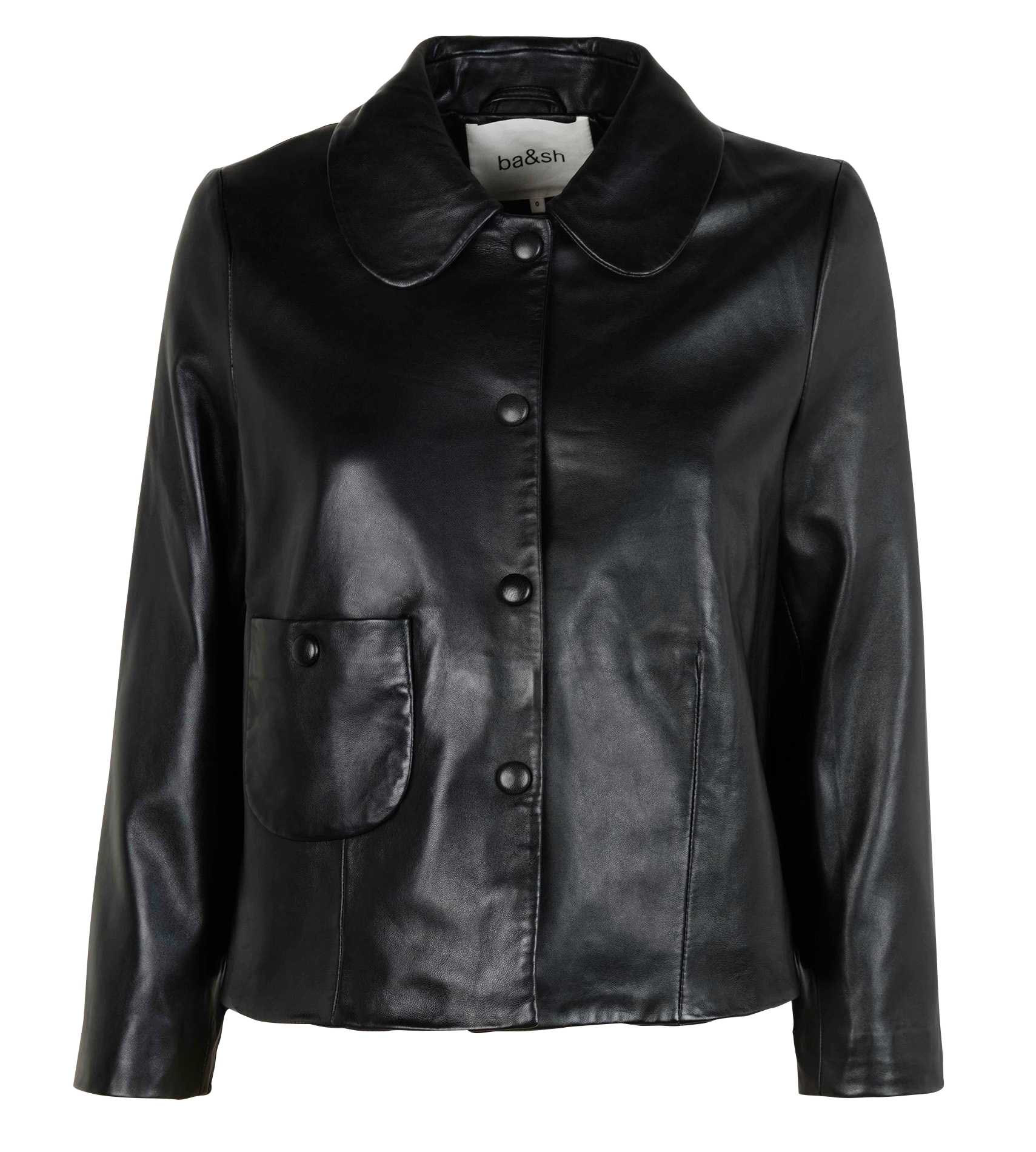 Veste courte col claudine en cuir mylos BA&SH Noir