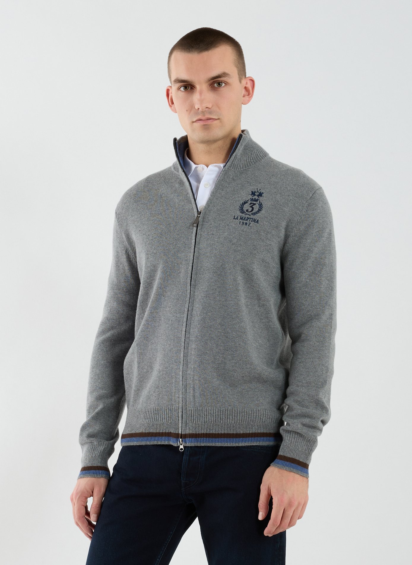 LA MARTINA Cotton and wool zip-up sweater Grey