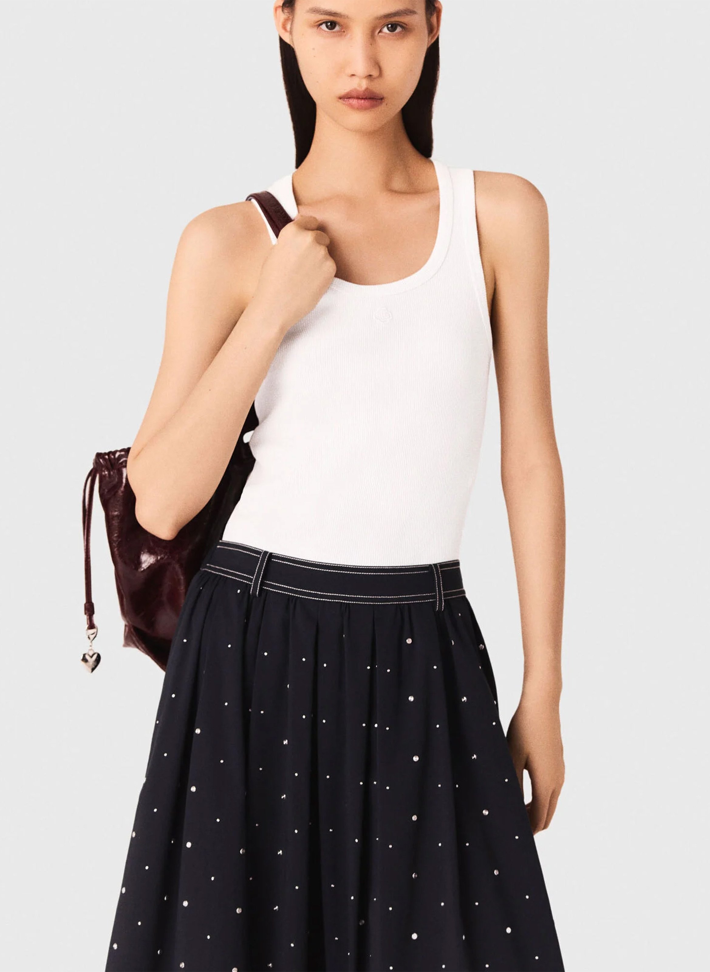 Débardeur col rond en coton mélangé  Blanc