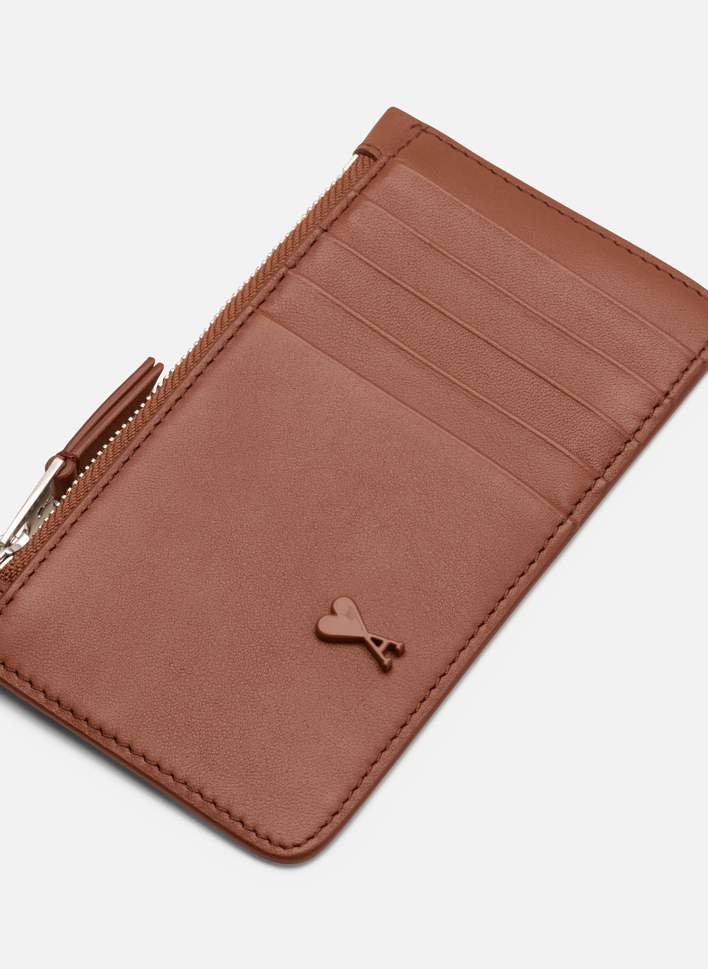 Porte Cartes Zippé Ami De Coeur En Cuir Lisse unisexe AMI PARIS Marron