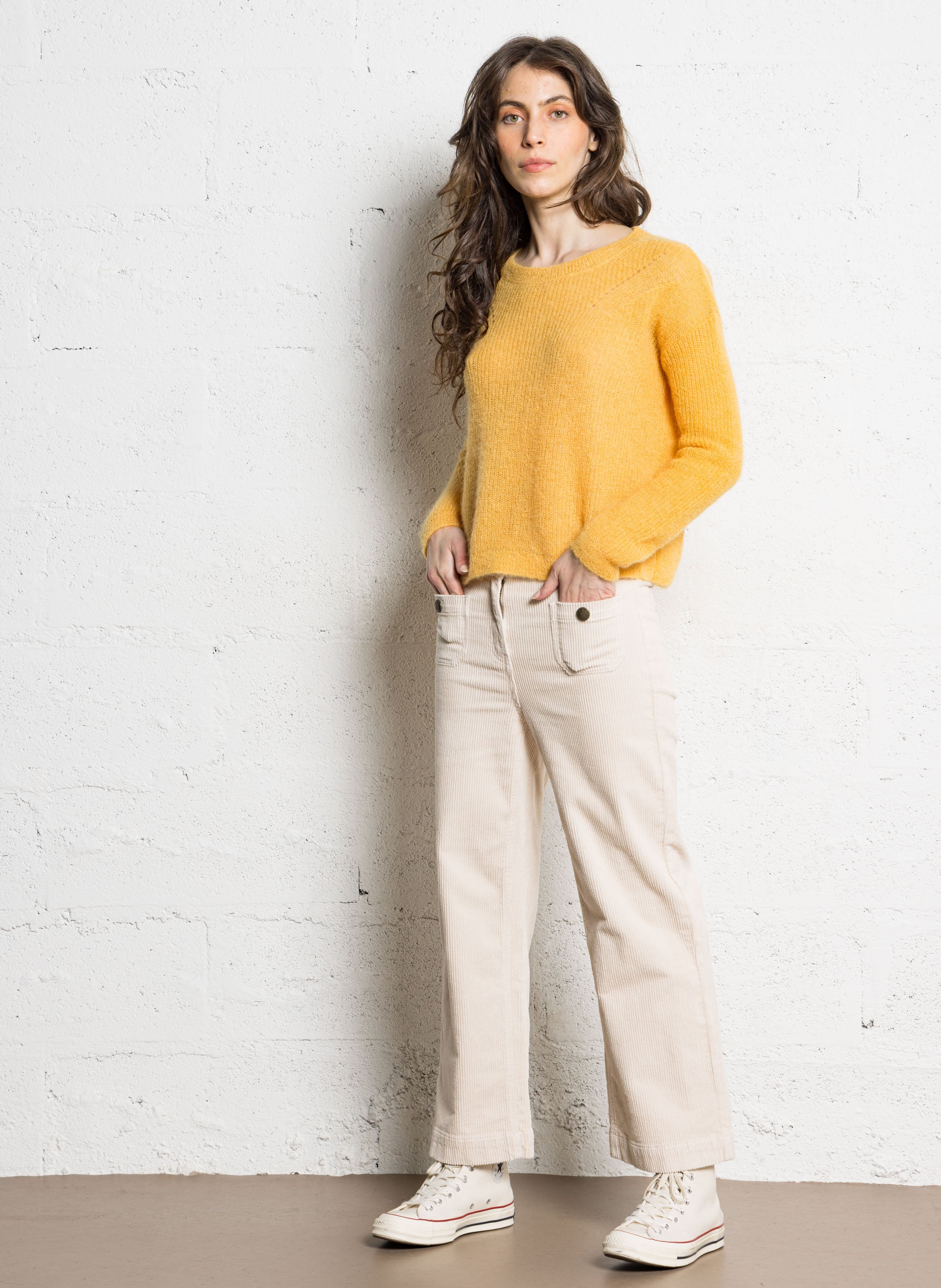 Pantalon droit en velours côtelé mae MAISON 123 Blanc